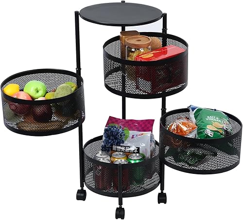 Carritos de almacenamiento de cocina, cesta giratoria circular de 5 niveles, estante de almacenamiento grande con ruedas de 360 grados, estante de