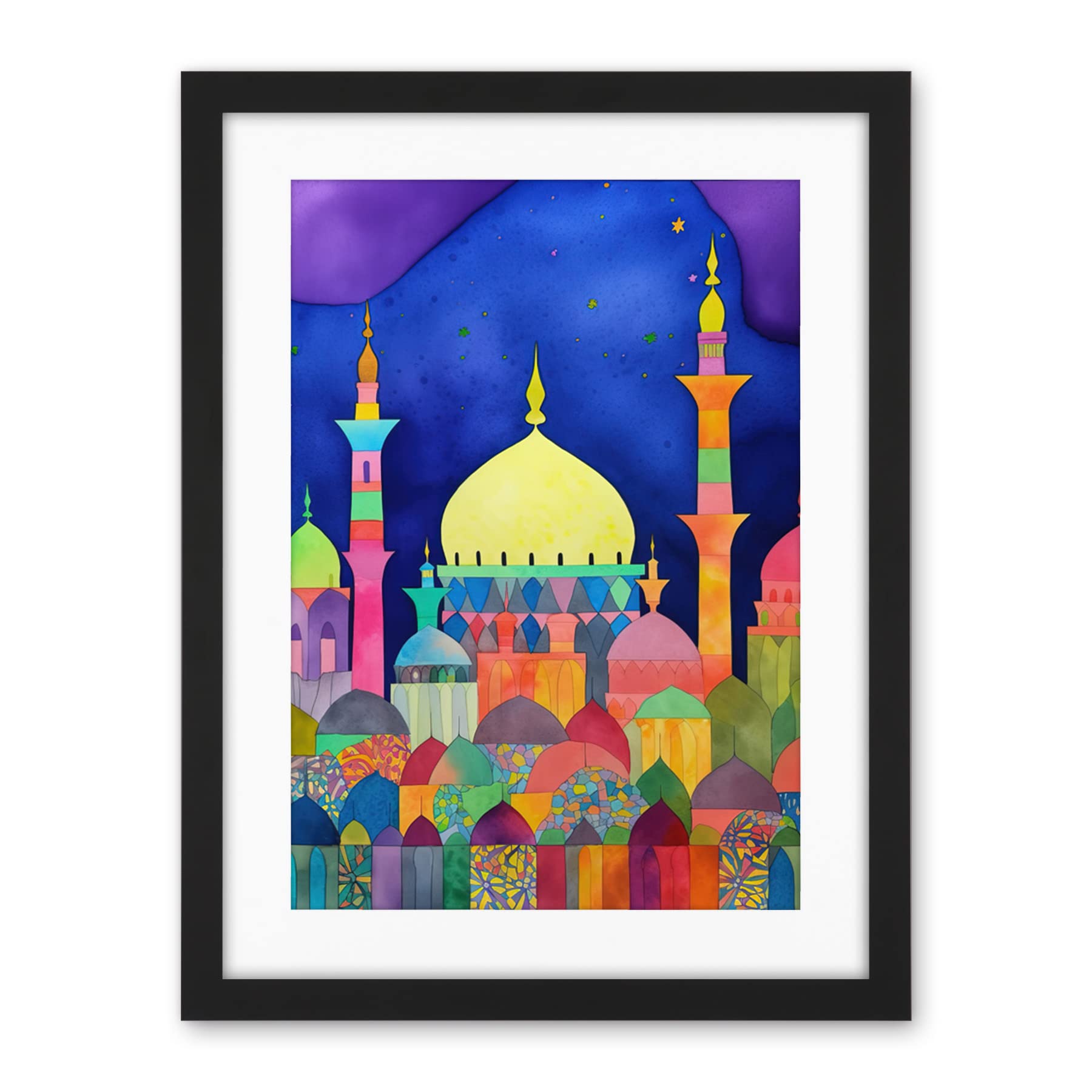 Artery8 Mosque Cityscape Islam Folk Art Artwork Framed Wall Art Print 18X24 Inch
