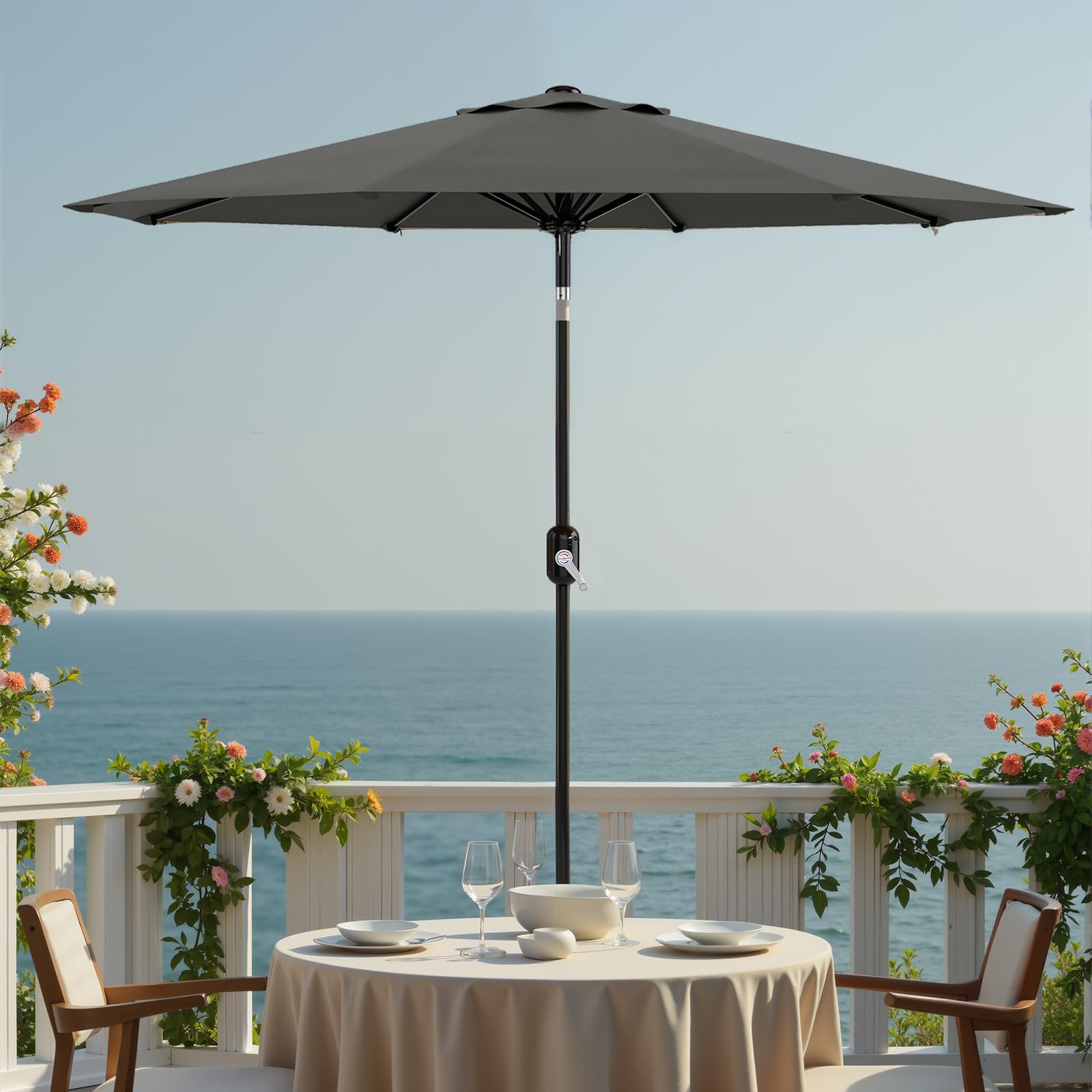 Sonnenschirm 270 cm mit Kurbelbedienung & Neigefunktion, UV50+ wasserabweisend, robuster Gartenschirm mit 8 Rippen für Garten, Terrasse, Balkon & Pool