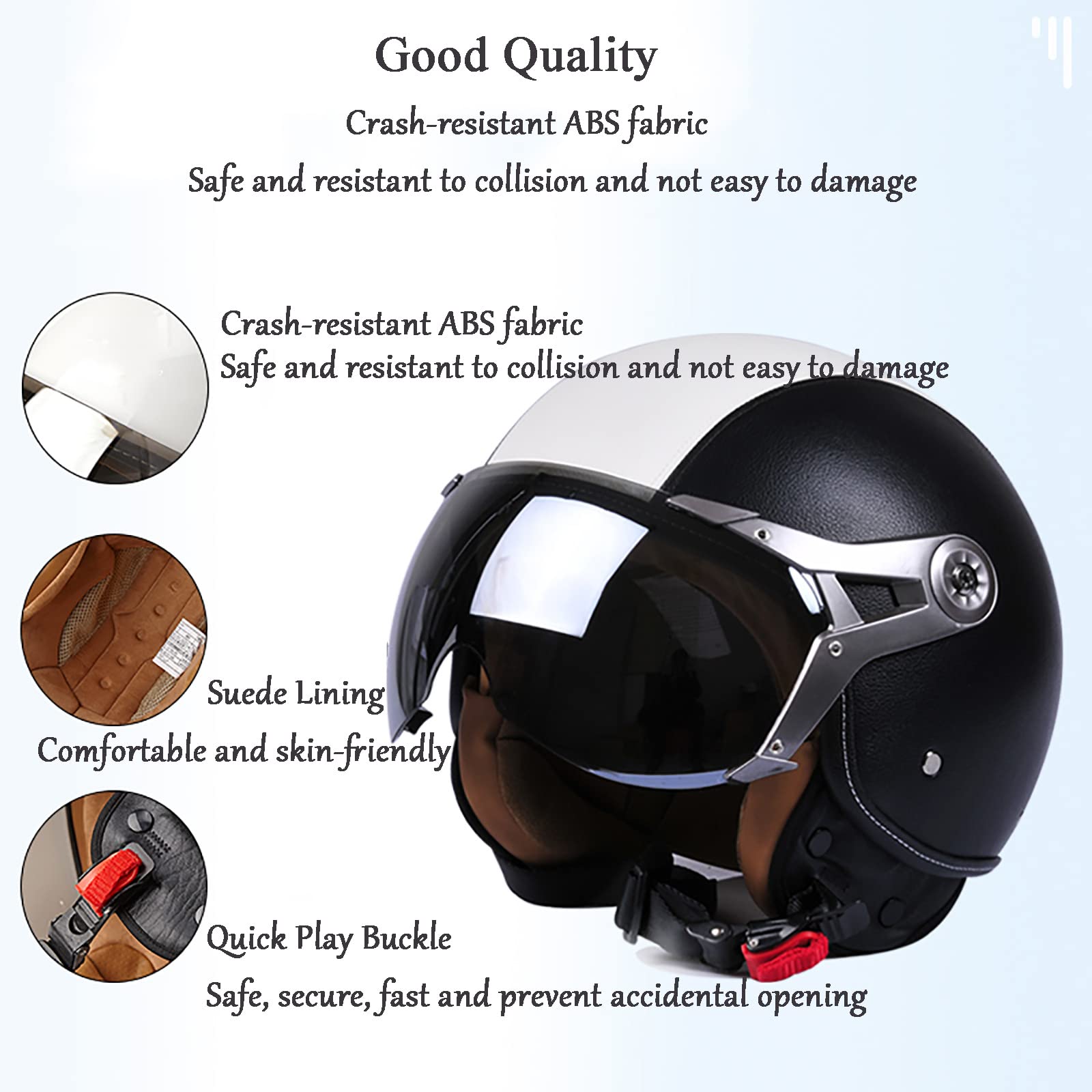 JATIBOSH Medio Casco Retro Tratamiento De Fortalecimiento, Antiarañazos Motocicleta Casco, Lentes Chapadas En Plata Clara De Primera Calidad Jet Ciclomotor Abierto Cascos, Certificación ECE