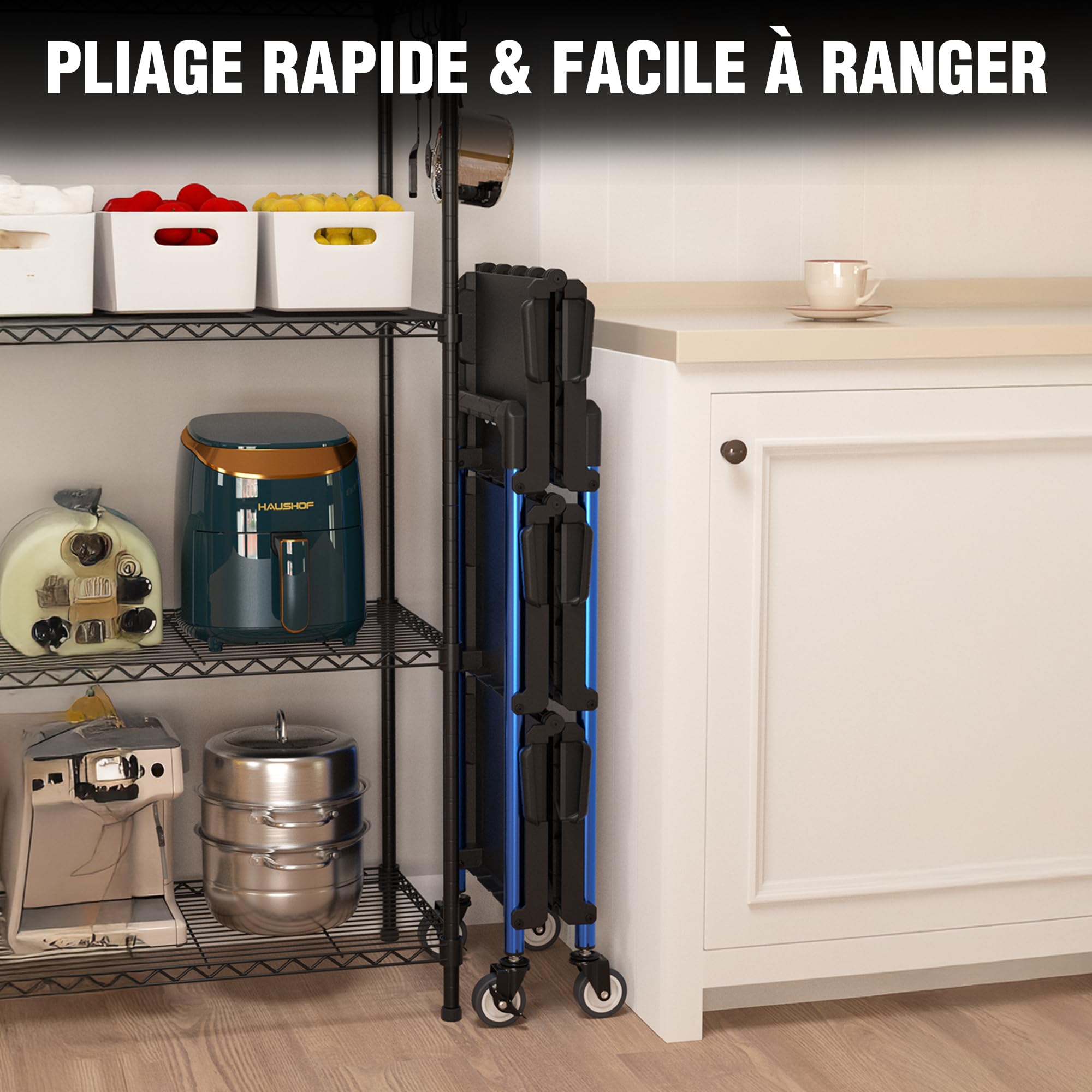 WORKPRO Chariot Pliable à 3 Niveaux, Servante d’Atelier avec roulettes, Étagère de Rangement Mobile sans Assemblage, pour Atelier, Studio d’Art et Galerie