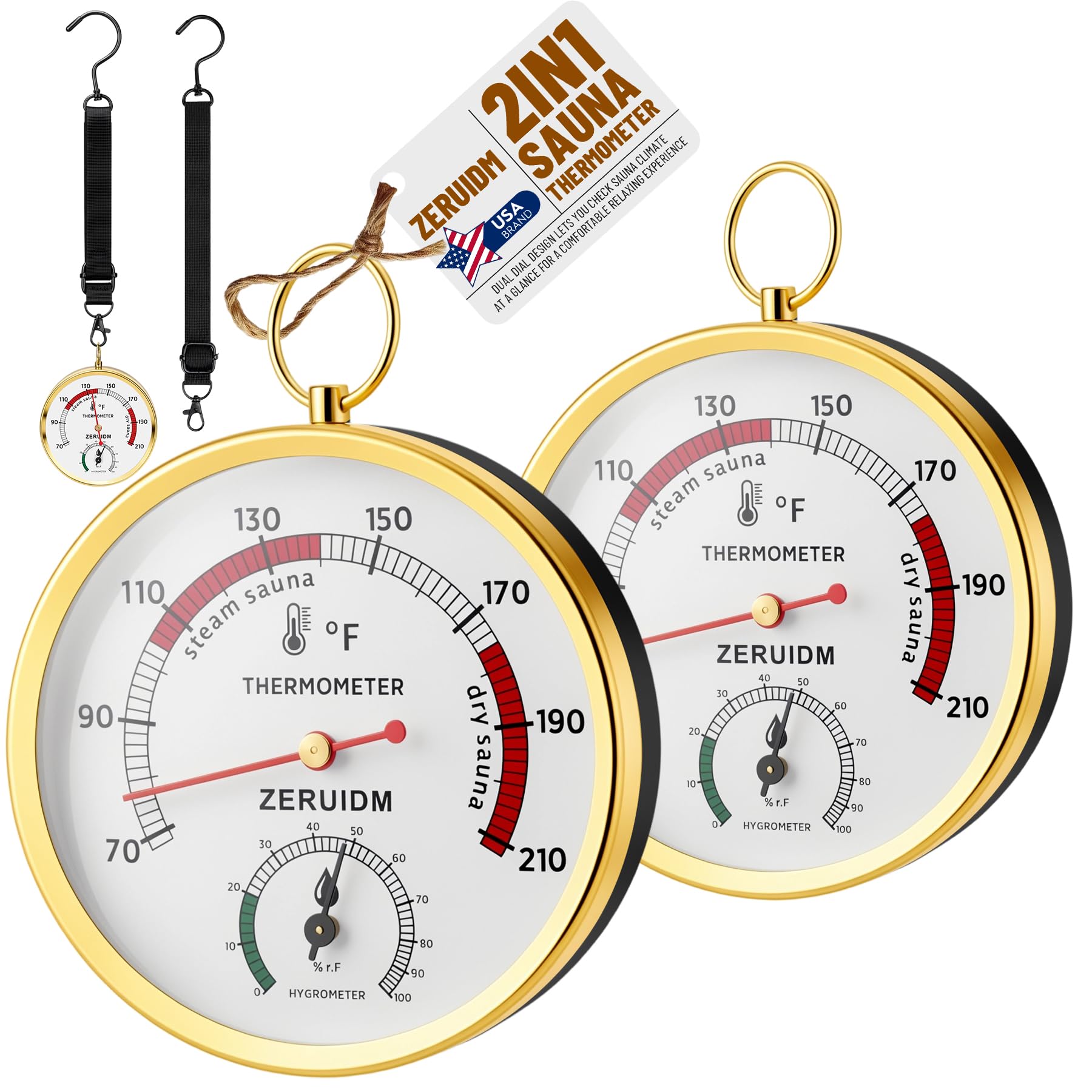 Termometro e igrometro per sauna in gradi Fahrenheit, 2 pezzi | Misuratore di umidità e umidità con supporto per sauna a vapore, infrarossi, esterni, interni, sauna domestica
