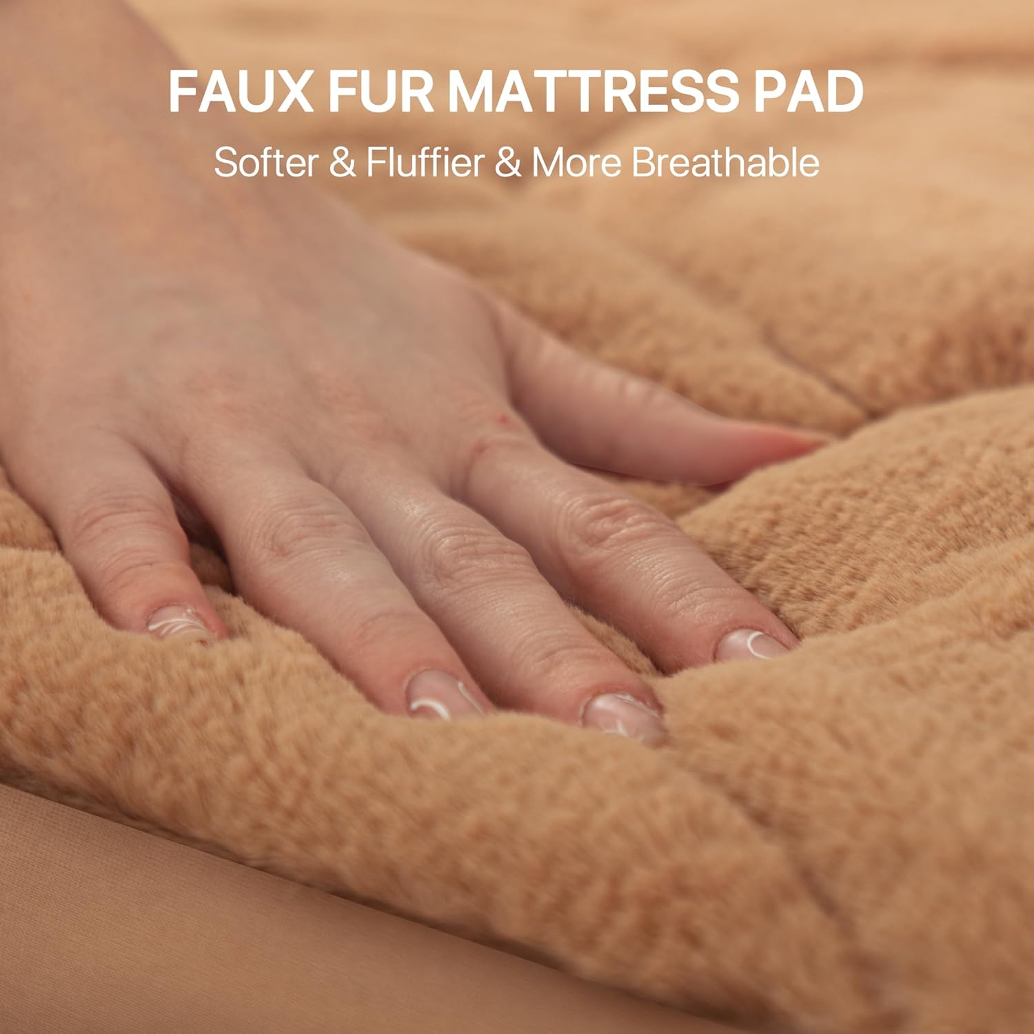 Faux Fur Fitted Mattress Pad Quilted Bottom Sheet, Fluffy Mattress Protector Cover, Luxury Soft Fitted Sheet Mattress Topper with 8-21" Deep Pocket Full