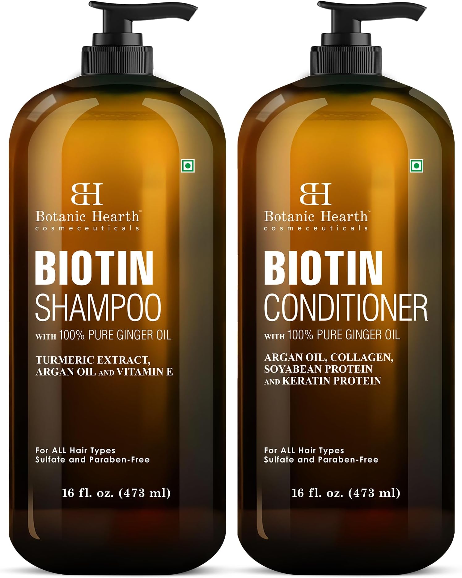 Botanic Hearth Biotin Shampoo and Conditioner Set - with Ginger Oil & Keratin for Hair Loss and Thinning Hair for Men and Women - Sulfate Free, 16 fl oz each
