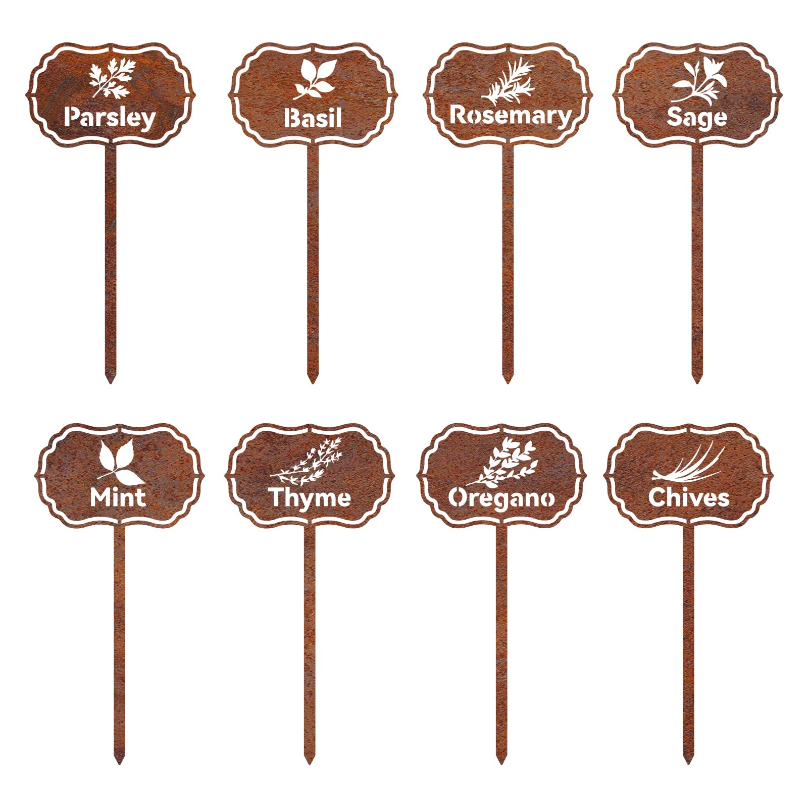 CUTHOLLOW 8PCS Herbs and Plants Rusty Metal Garden Stakes, Yard Art