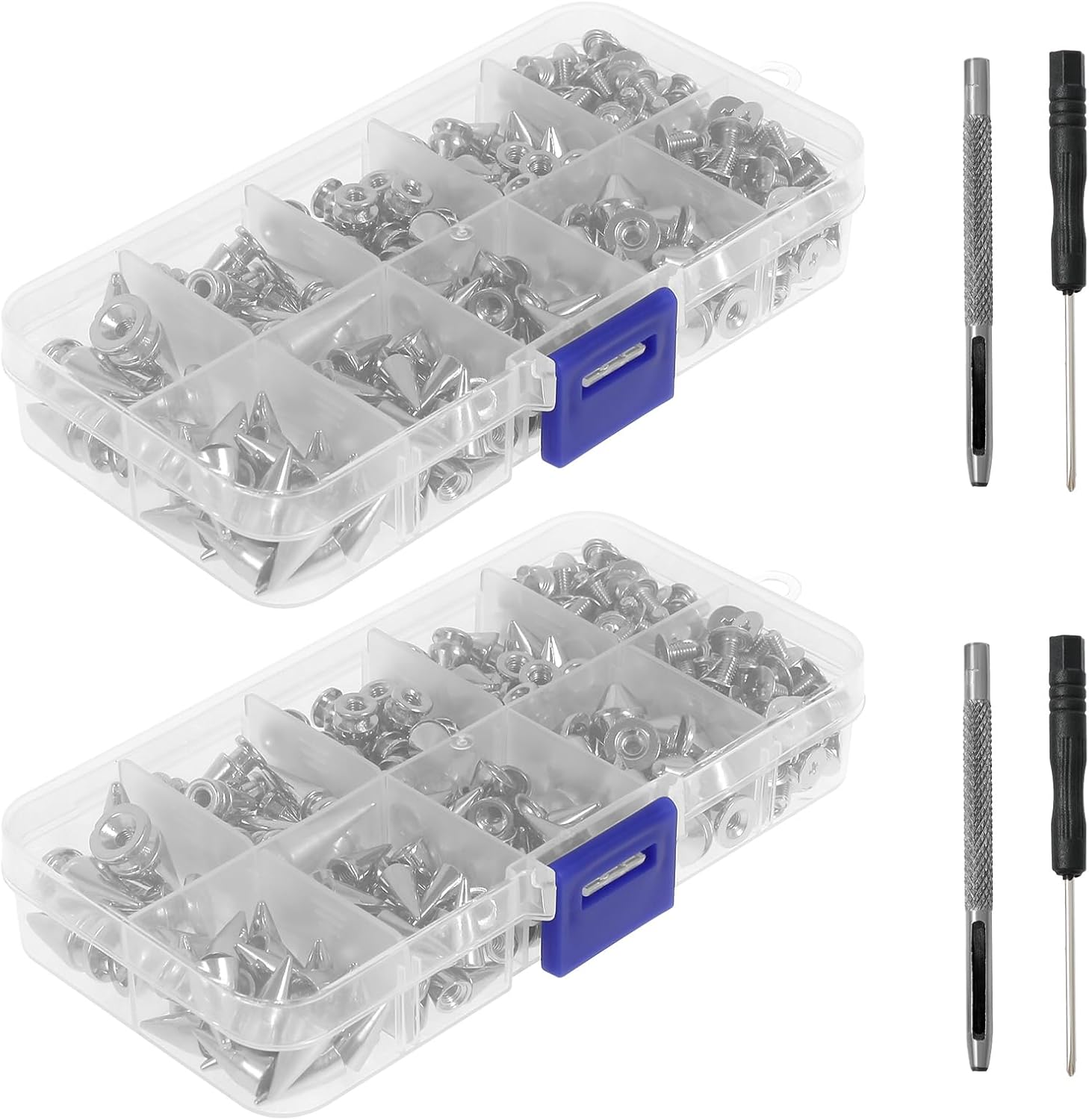 Abizarch 718pcs Punk Spikes and Studs Kit, 8 Sizes Cone Spikes Sizes Cone Spikes, Metal Tree Spikes Studs for Leathercraft, Punk Style Clothing Accessories DIY Craft Decoration - Image 9