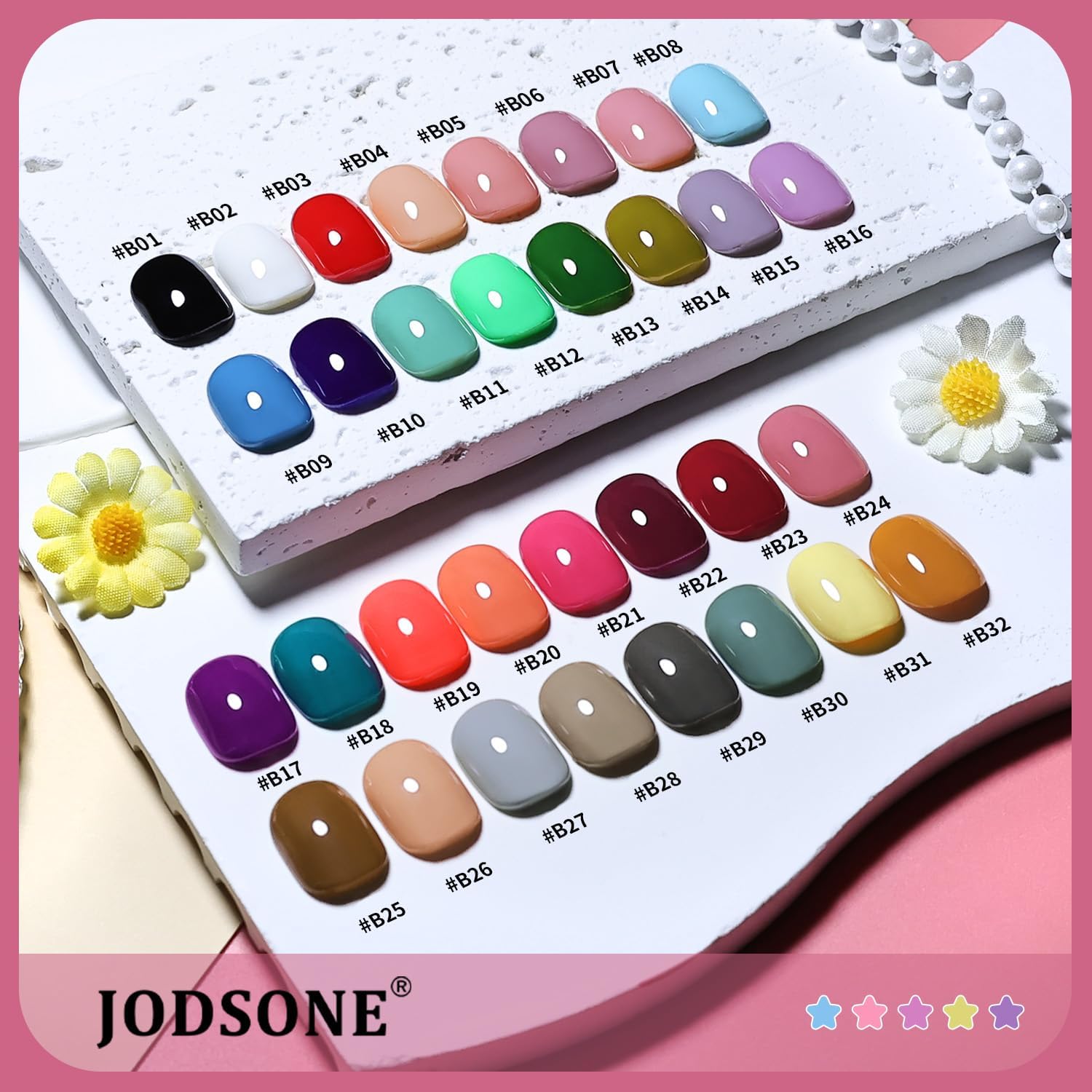 JODSONE Coffret de 32 Vernis Gel - Base & Top Coat Non nécessaire d'essuyer - Effets Mat & Brillant - Choix Professionnel