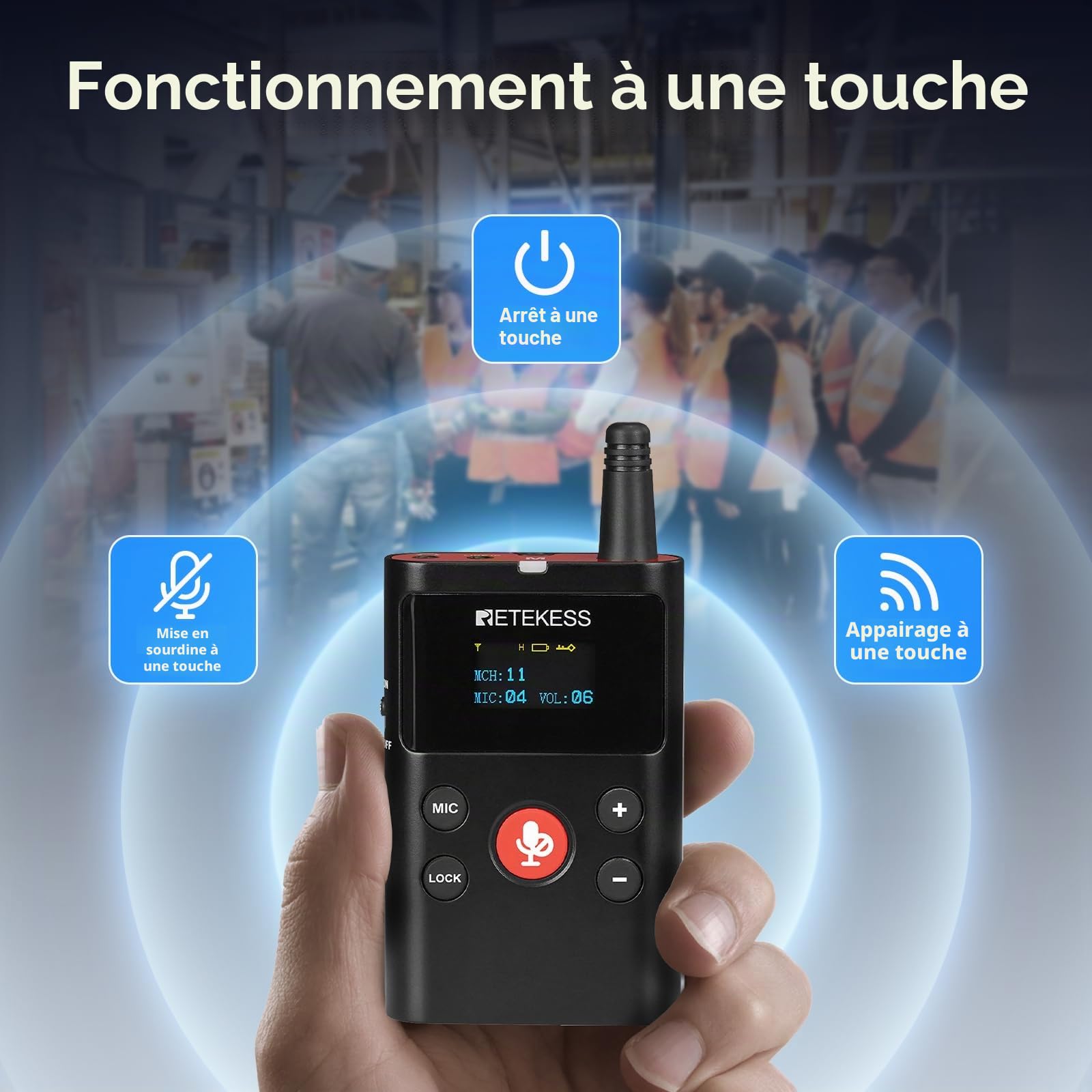 Retekess TT126 Factory Tour Guide System,Two Way Guide System (1-15) | pour Visites d'Usines, Communication Bidirectionnelle, 280m, 23dB, Qualité Sonore Claire, pour Communication en Groupe