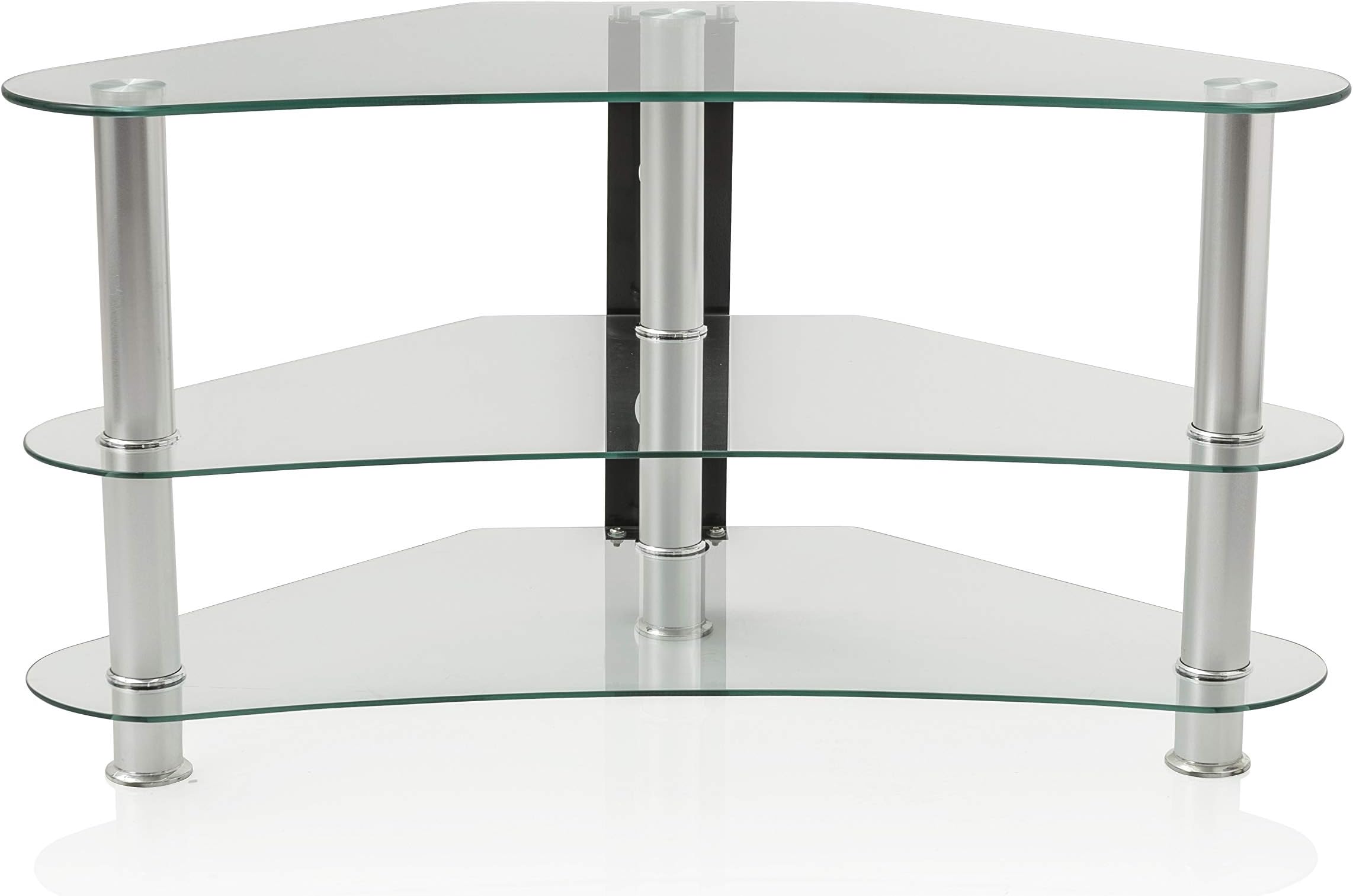 mountright TV Stand, Curved Clear Glass, Modern Glass Table For Televisions 27 to 43 Inch | Living Room Corner Table | LED, LCD, OLED Support | Heavy Duty Stability