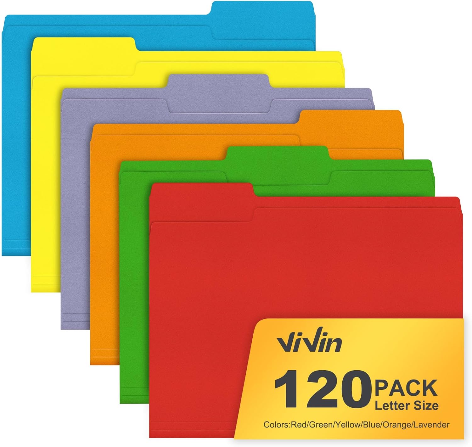 ViVin File Folders, Fits 8.5 x 11 Letter Size Paper, 1/3-Cut Tabs, 120 Pack Manilla Colored File Folders, Perfect for Home, Office, and School Documents File Paper(Multicolored)