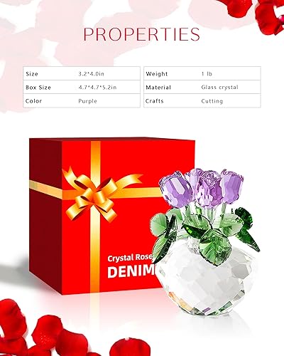 Miniatura 10 de DENIMOMO Figura de rosa de cristal adecuada para decoración de habitación flor de cristal para regalo de madre Navidad cumpleaños día de San Valentín