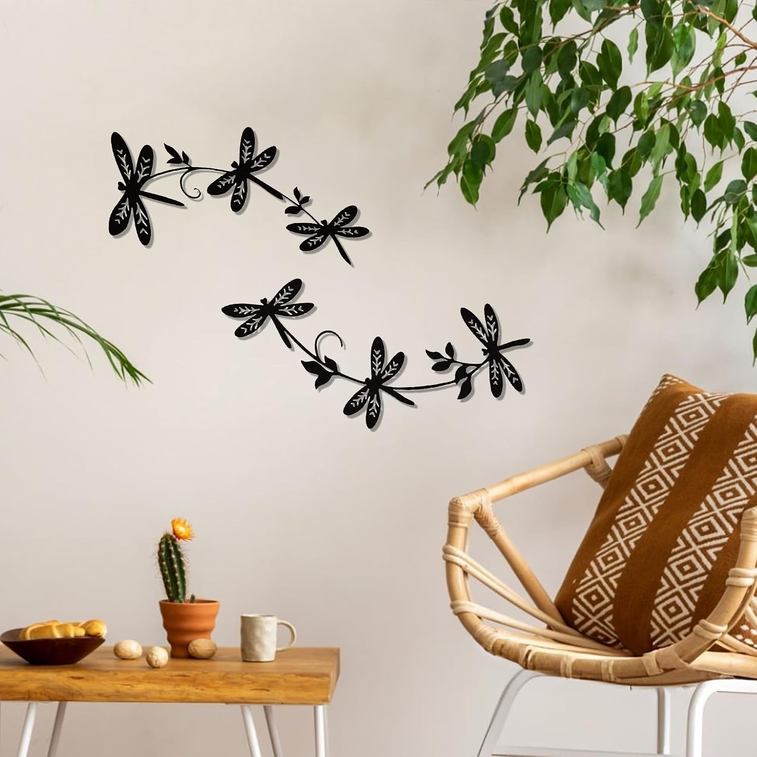 YATEASLU Dragonfly Wall Decor 2 Piece Metal Art Indoor Outdoor