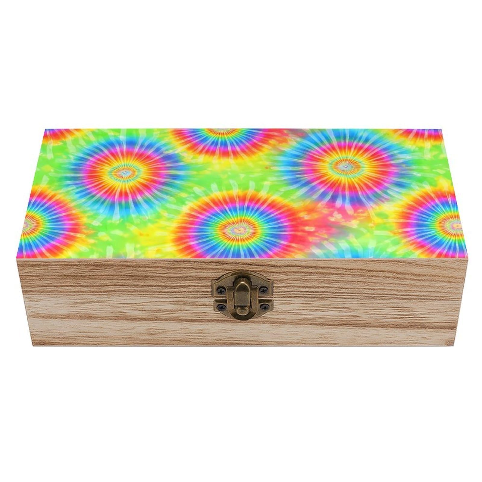 HLBSDM Tie Dye Blue Wooden Storage Box