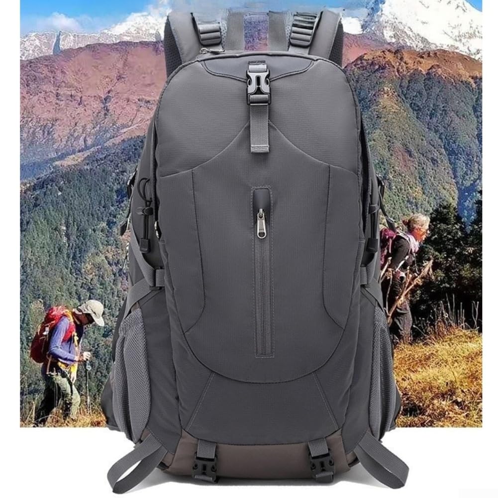 Zaino da trekking di grande capacità, 36-55 l, impermeabile, da viaggio, con copertura antipioggia, per campeggio, trekking, uomo e donna (grigio scuro)