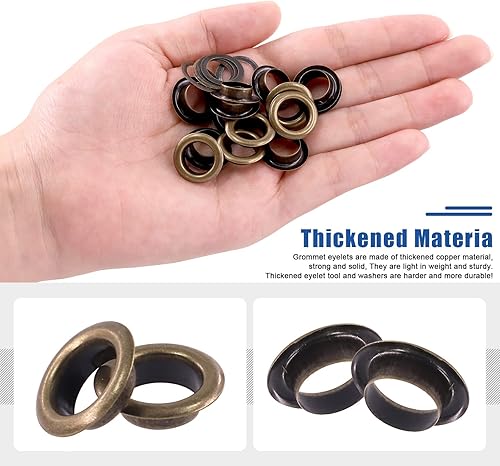 Miniatura 4 de Glarks 100 ojales de metal gruesos de 0.394 pulgadas, 4 colores, con punzón y martillo para lienzo, núcleos de cuentas, lona, ropa (bronce, 100