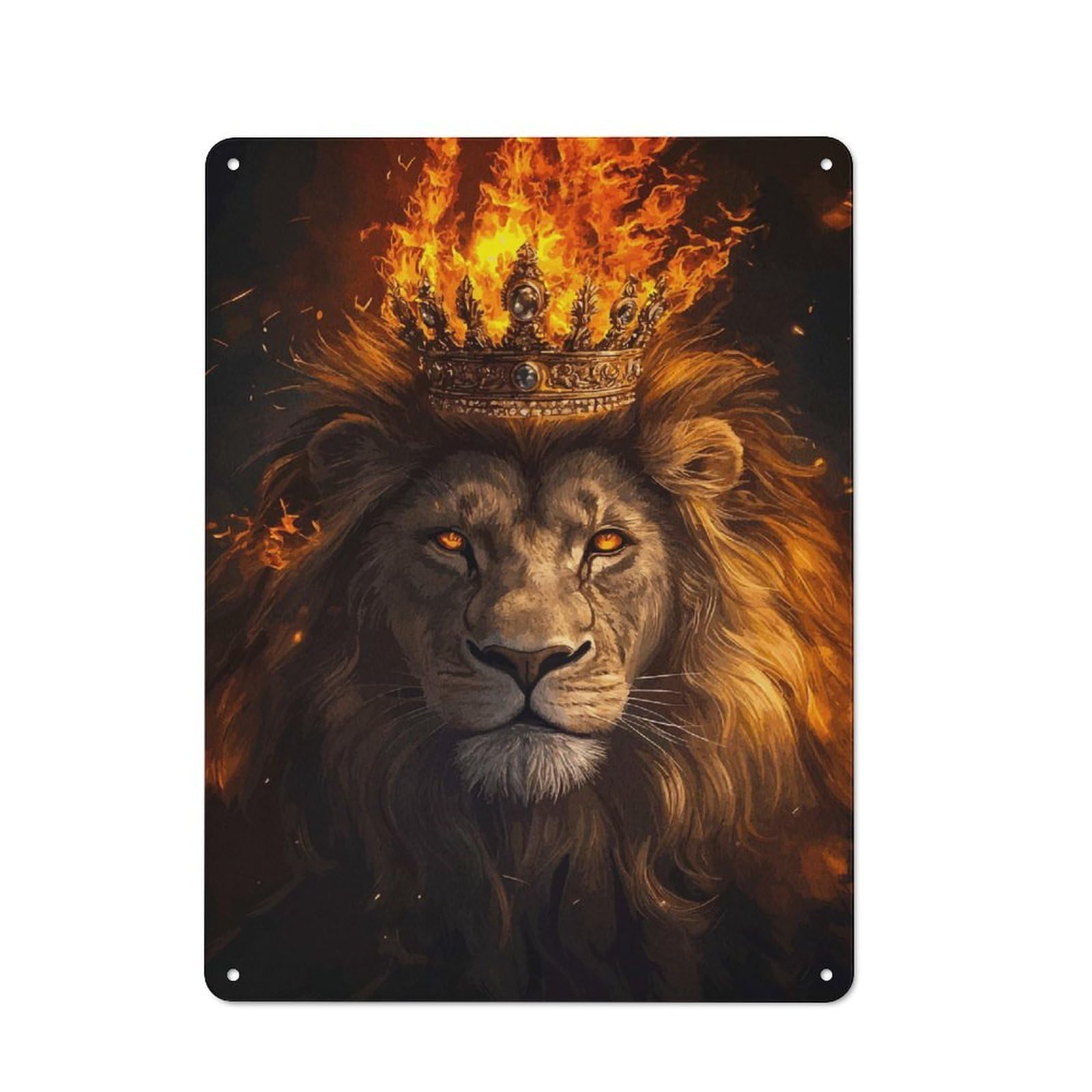 Junmoney Fiery Lion Metal Tin Sign, Clean Printed Wall Decor For Seasonal Kitchen, Dining Room Or Entrance, 40X30cm