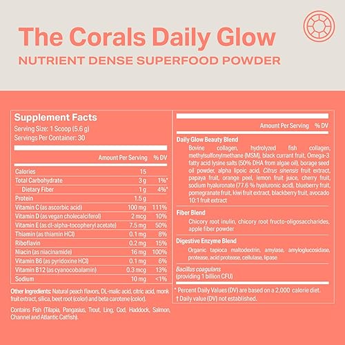 Miniatura 8 de Proper, The Corals Daily Glow Beauty Blend - Polvo de superalimento denso en nutrientes con péptidos de colágeno, polvo de ácido hialurónico,