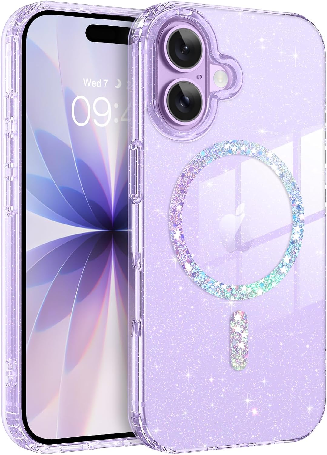 BENTOBEN Magnetic for iPhone 17 Case, Clear Crystal Glitter Bling iPhone17 Phone Case [Compatible with MagSafe], Shockproof Sparkly Cute Women Girl Cover for iPhone 17 6.3", Lavender Purple Glitter