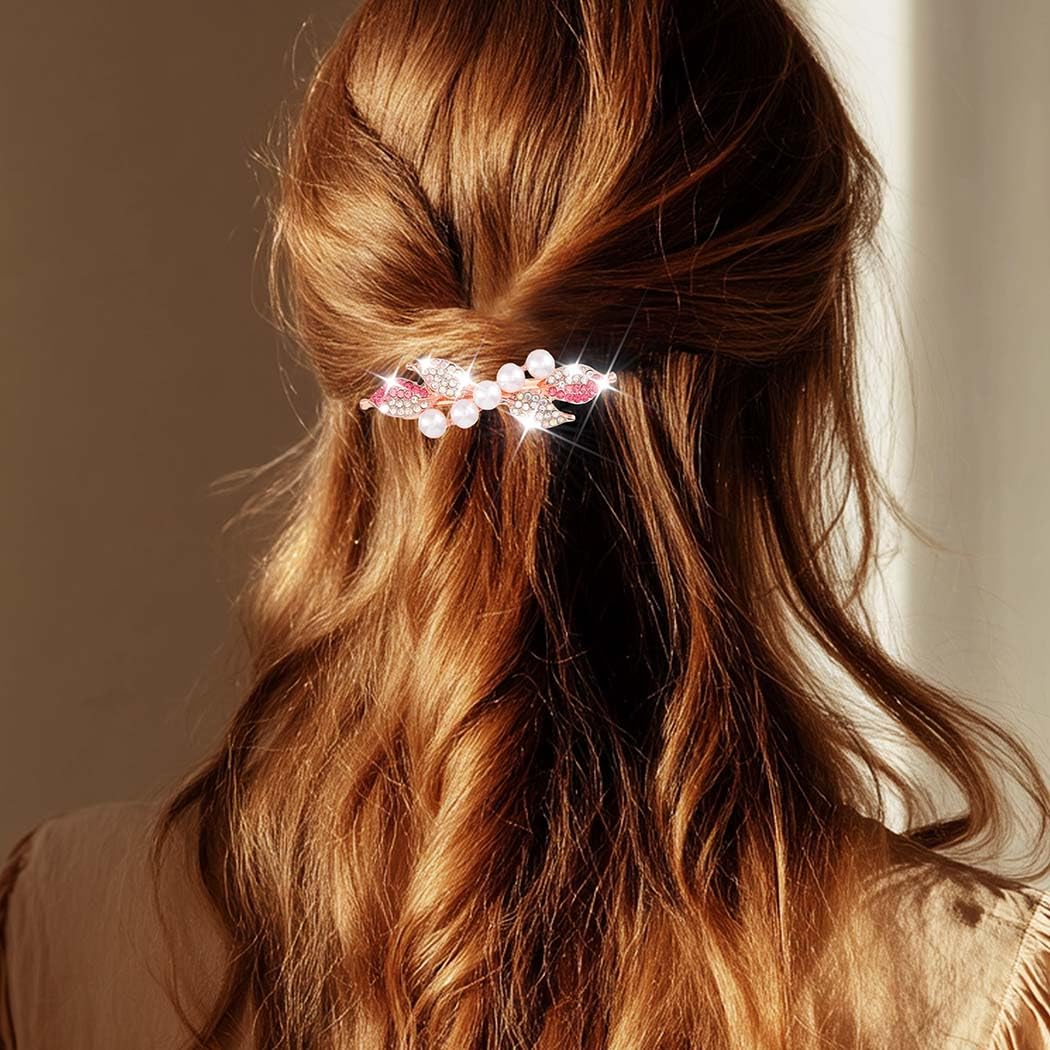 Reaky Pearl Hair Clips Gold Metal Hair Clip Rhinestone Hair Barrettes Hair Accessories for Women (pearl+pink) - Image 3