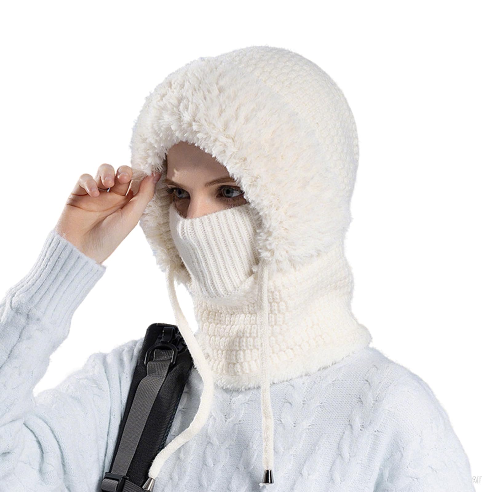 Tasber Women's White 3 In 1 Beanie Hat For 3 In 1 Beanie Hat With Scarf And Mask, Outdoors Windproof Scarf Hat (White)