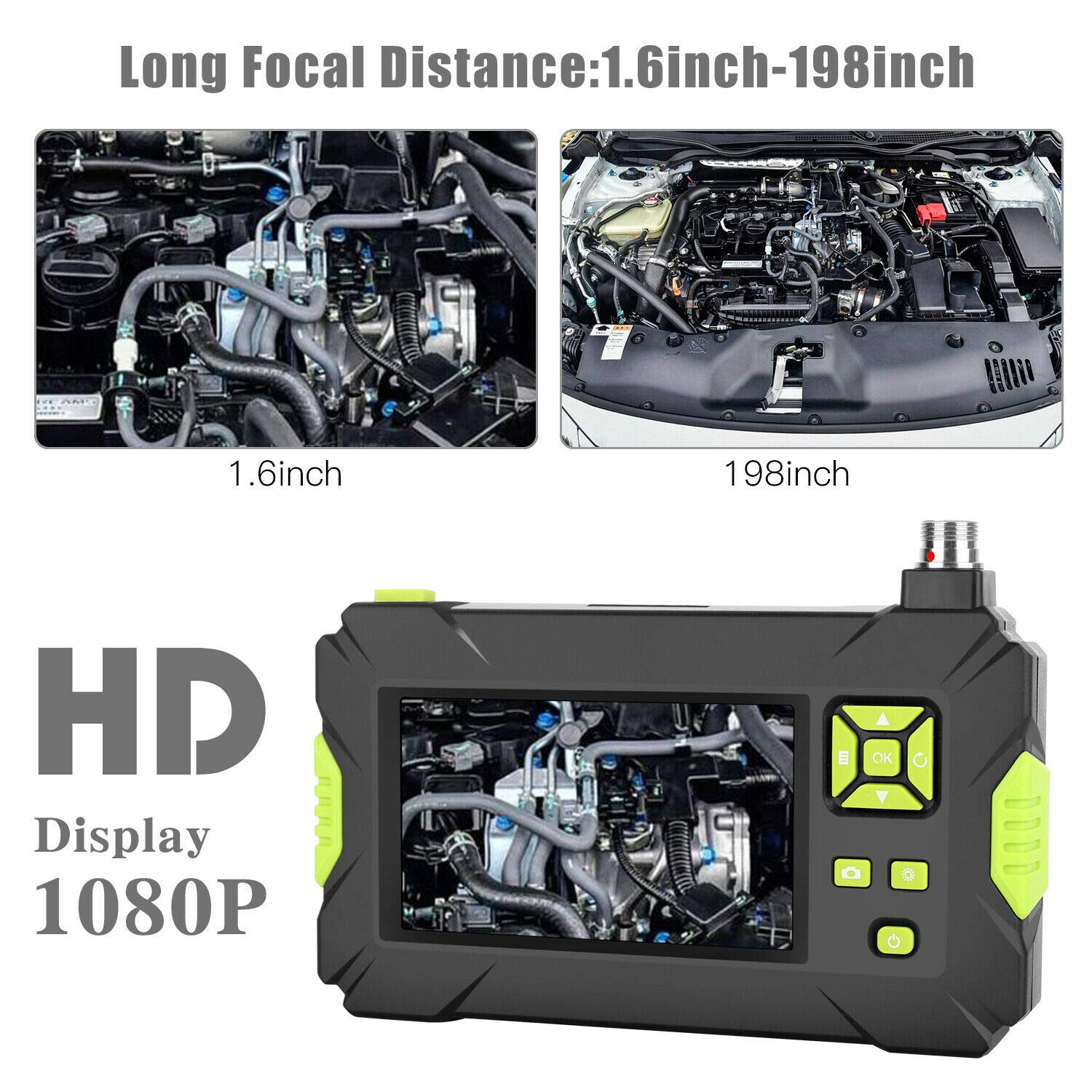 Riloer przemysłowy endoskop 1080P HD kamera inspekcyjna z ekranem LCD 4,3", 8 światełkami LED, sztywny kabel boroskop do samochodu/rurociągu/klimatyzacji, 10 metrów