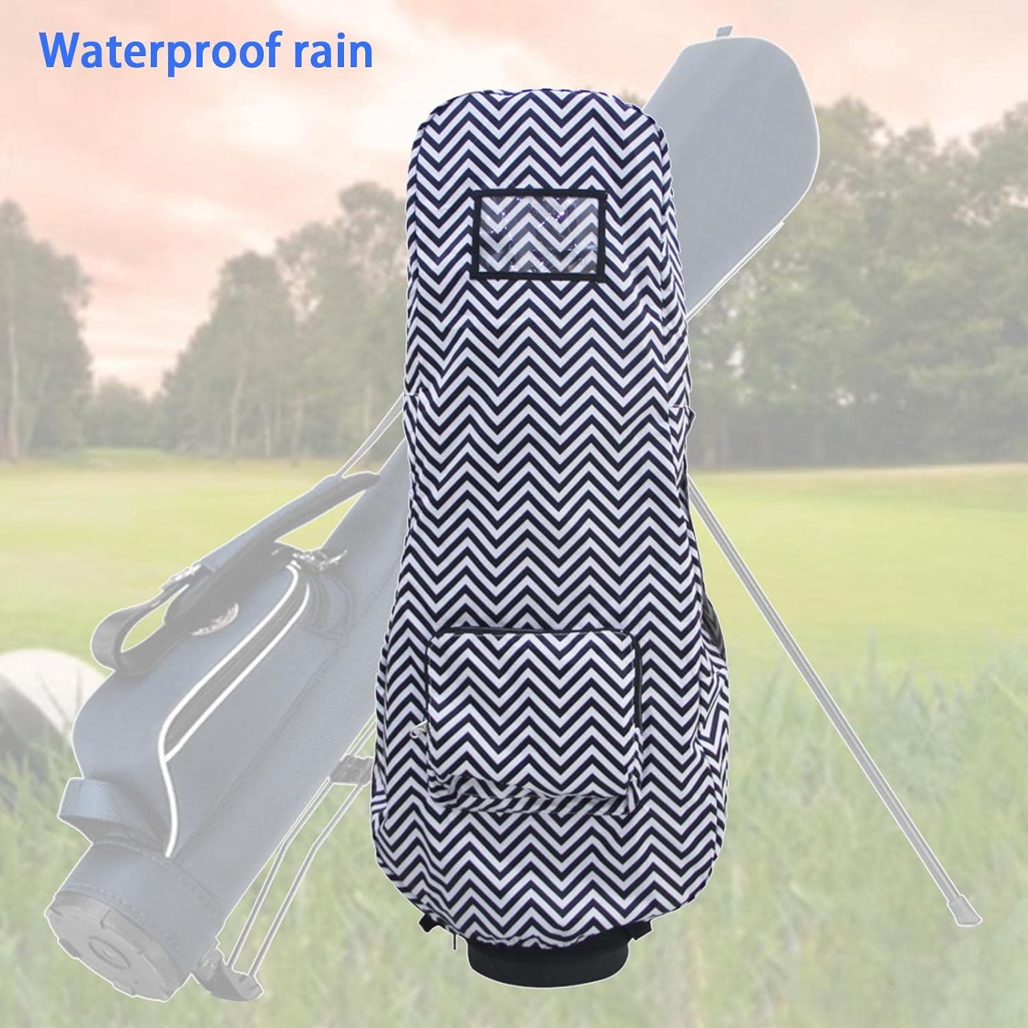 Golf Bag Rain Cover, Weight ion for Golf Clubs, Fits Most Bags & Carts, Wave Pattern Design, Outdoor Accessories for Men Women Golfer Equipment - Black