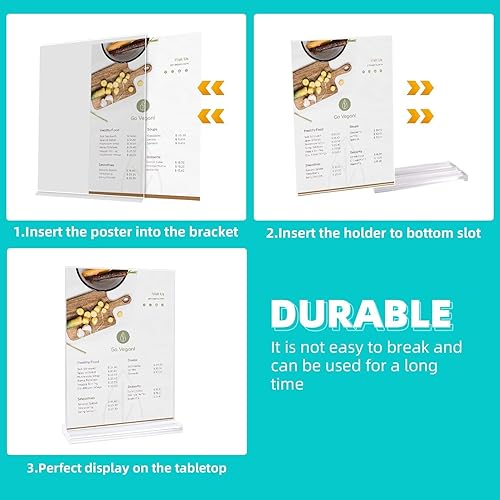 Miniatura 3 de Soporte transparente de exhibición de menú de mesa de 5 x 7 pulgadas, soporte de escritorio, soporte de papel, soporte de letrero de mesa, adecuado