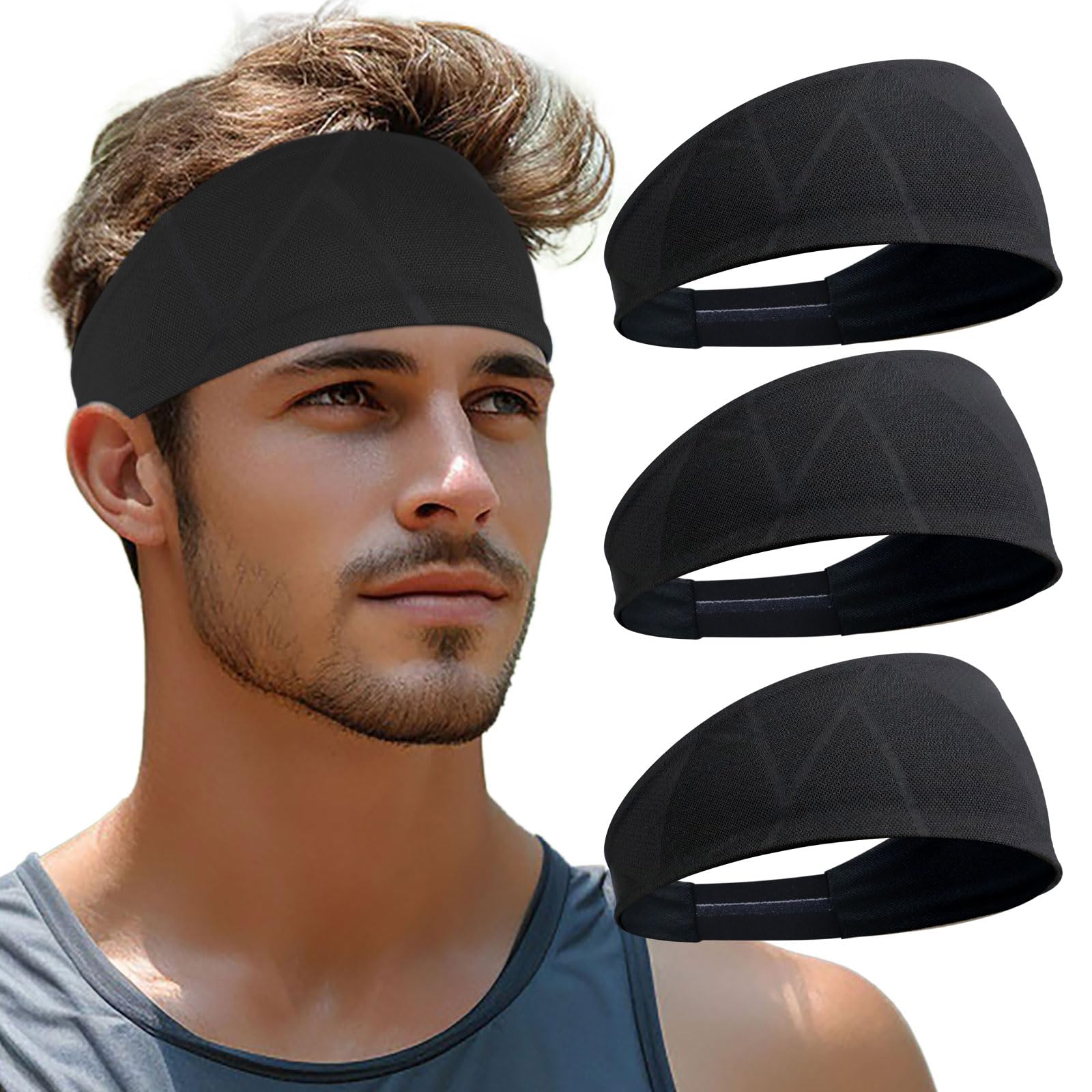 Sport Stirnbänd fur Herren und Damen - Double Sided Dünn Dehnbare rutschfest Haarband, Atmungsaktiv Schweißband Stirn für Fitness, Laufen, Radfahren, Wandern(3 Pack)