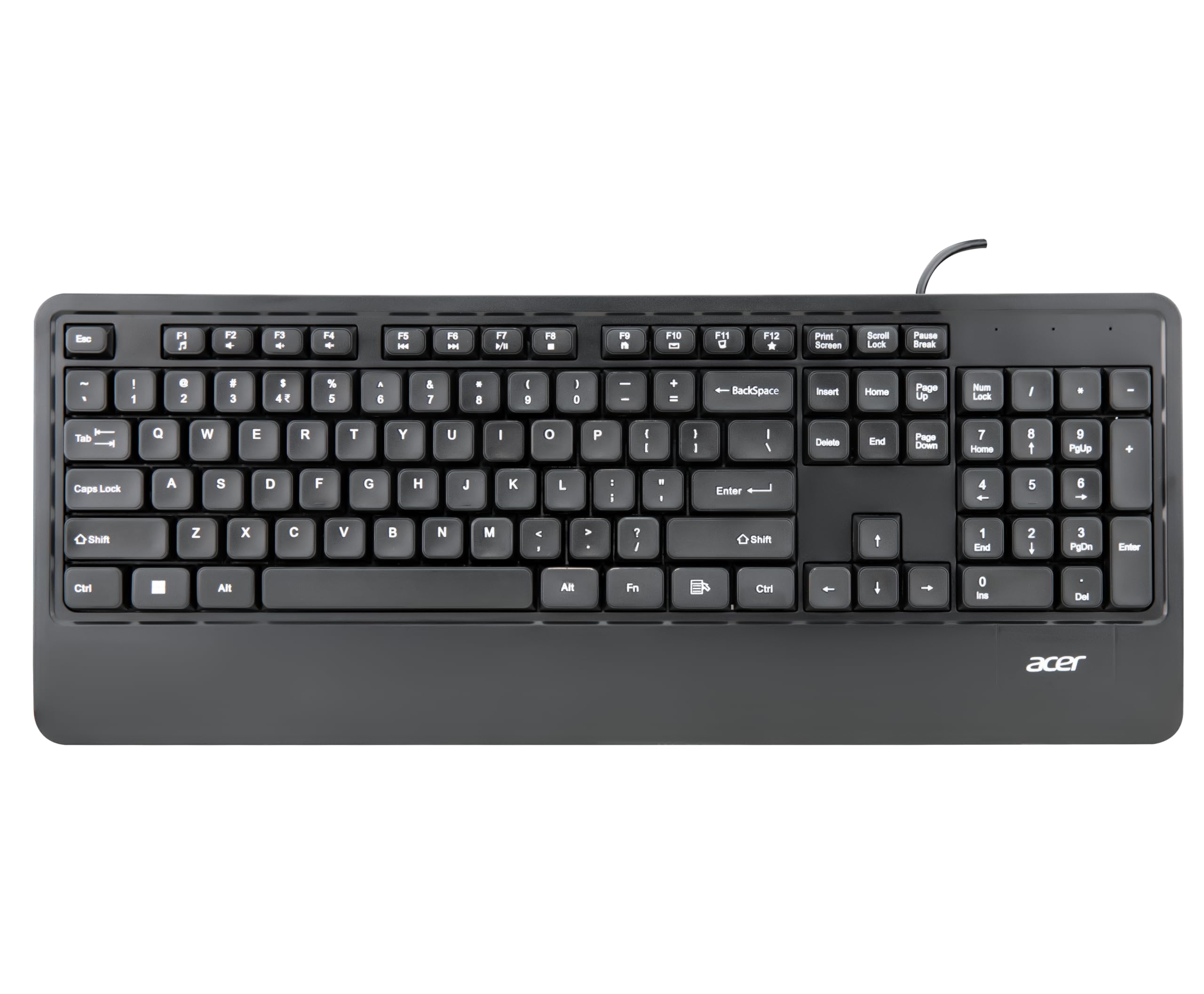 Acer OfficeKey Wired Keyboard with Palm Rest | Plug & Play USB 2.0 | Co-Pilot Shortcut Key | Rupee ₹ Symbol | 10M Keystroke Life | 104 Chiclet Keys | Windows & Mac Compatible – Black