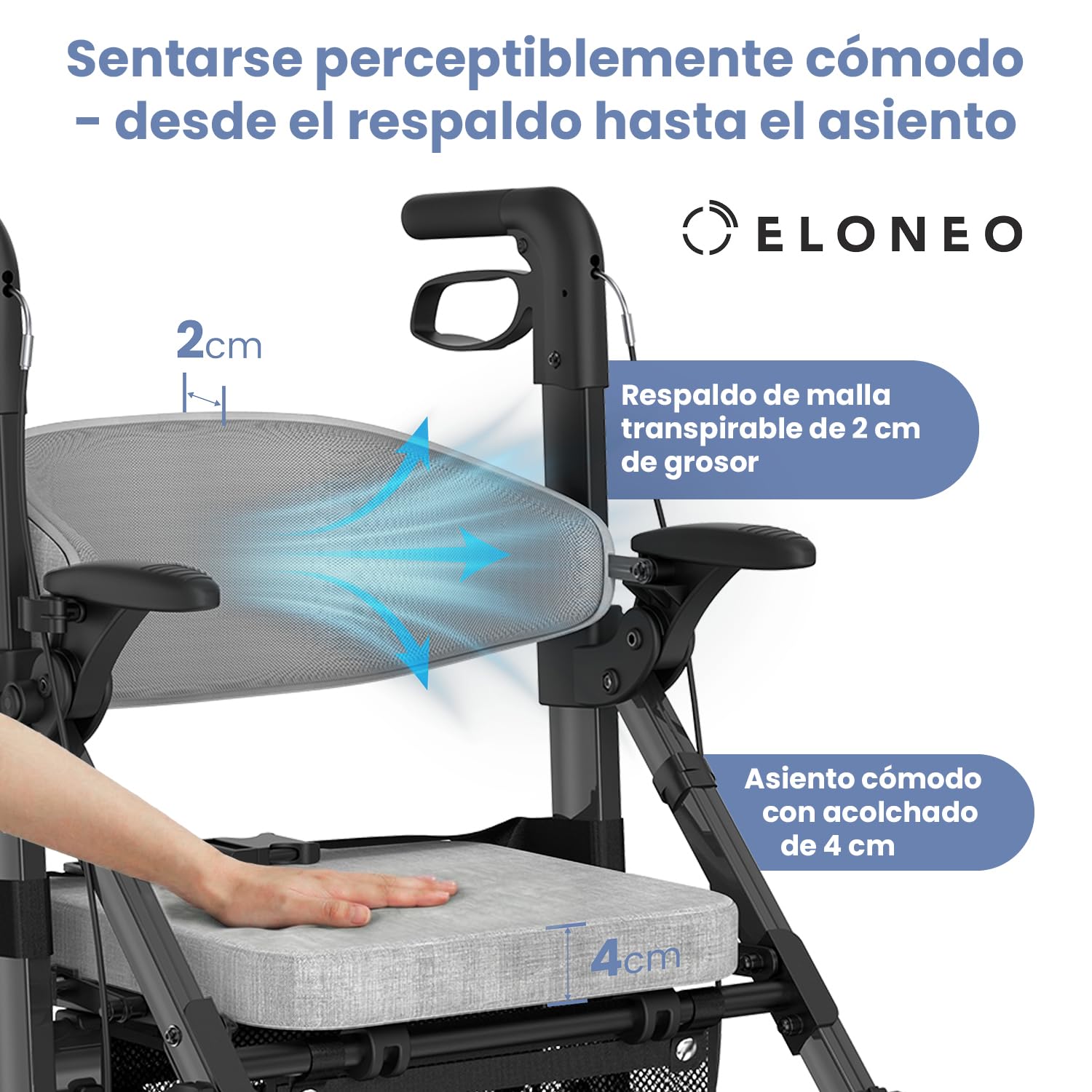 ELONEO Silla de Ruedas y Andador 2 en 1 plegable y ligero con asiento, Andador todoterreno convertible en silla de ruedas, Ayuda de movilidad de aluminio, Silla de transporte, negro