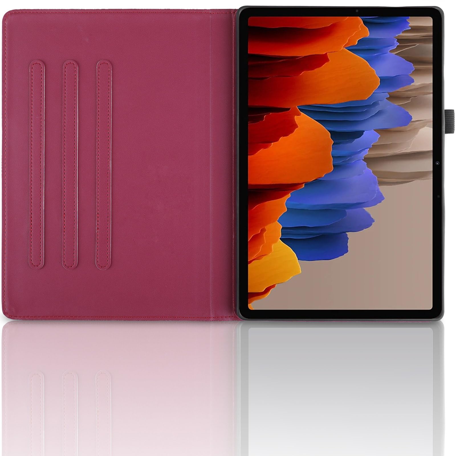Funda para Samsung Galaxy Tab S9/ S8/ S7 11" (SM-X710/X700/T870) PU Cuero Tablets Protectora Cover 360°Carcasa Giratoria de ángulo Múltiple Stand Función Tablets Funda,Rojo Árboles — view 2