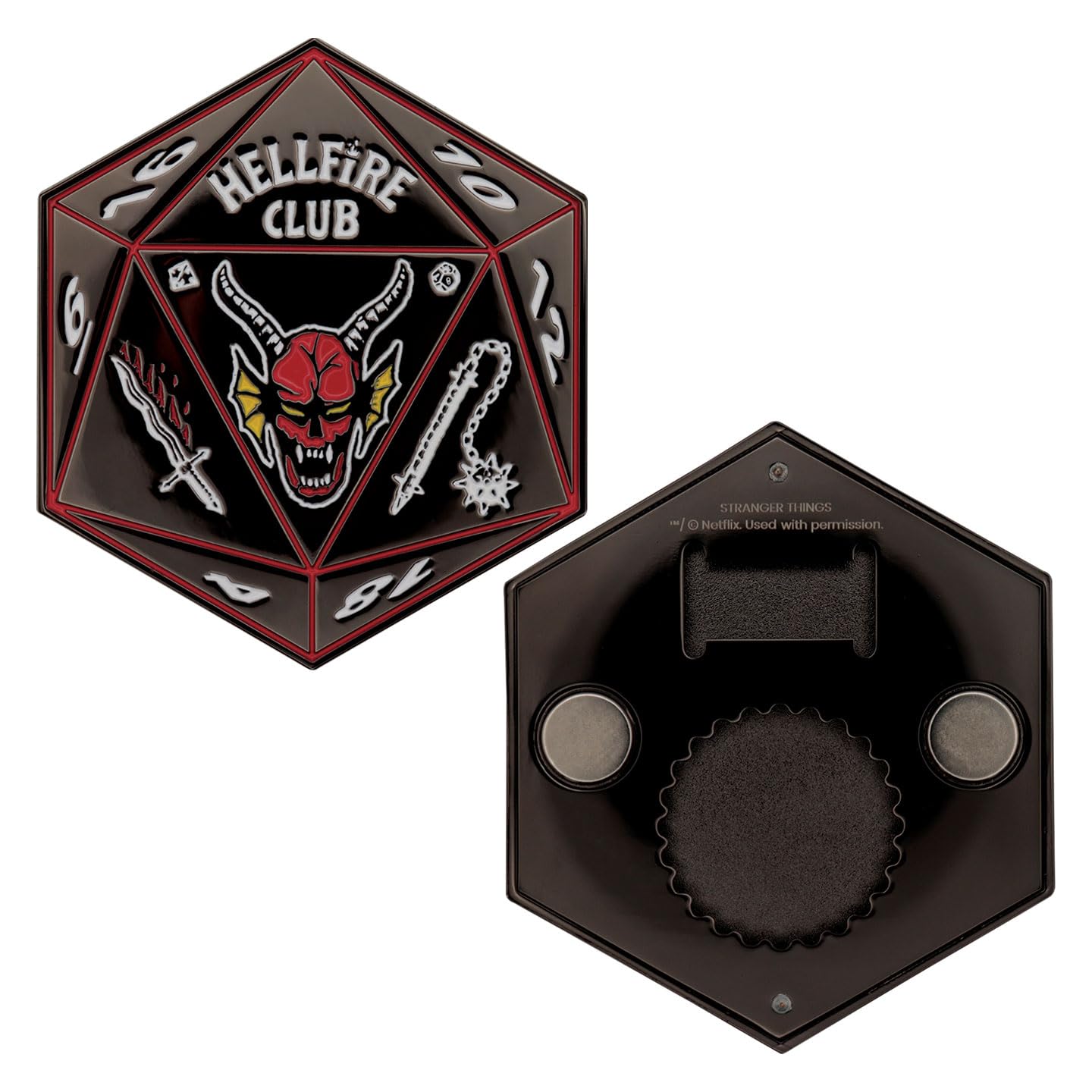 Décapsuleur Stranger Things Hellfire Club dé D20 magnétique