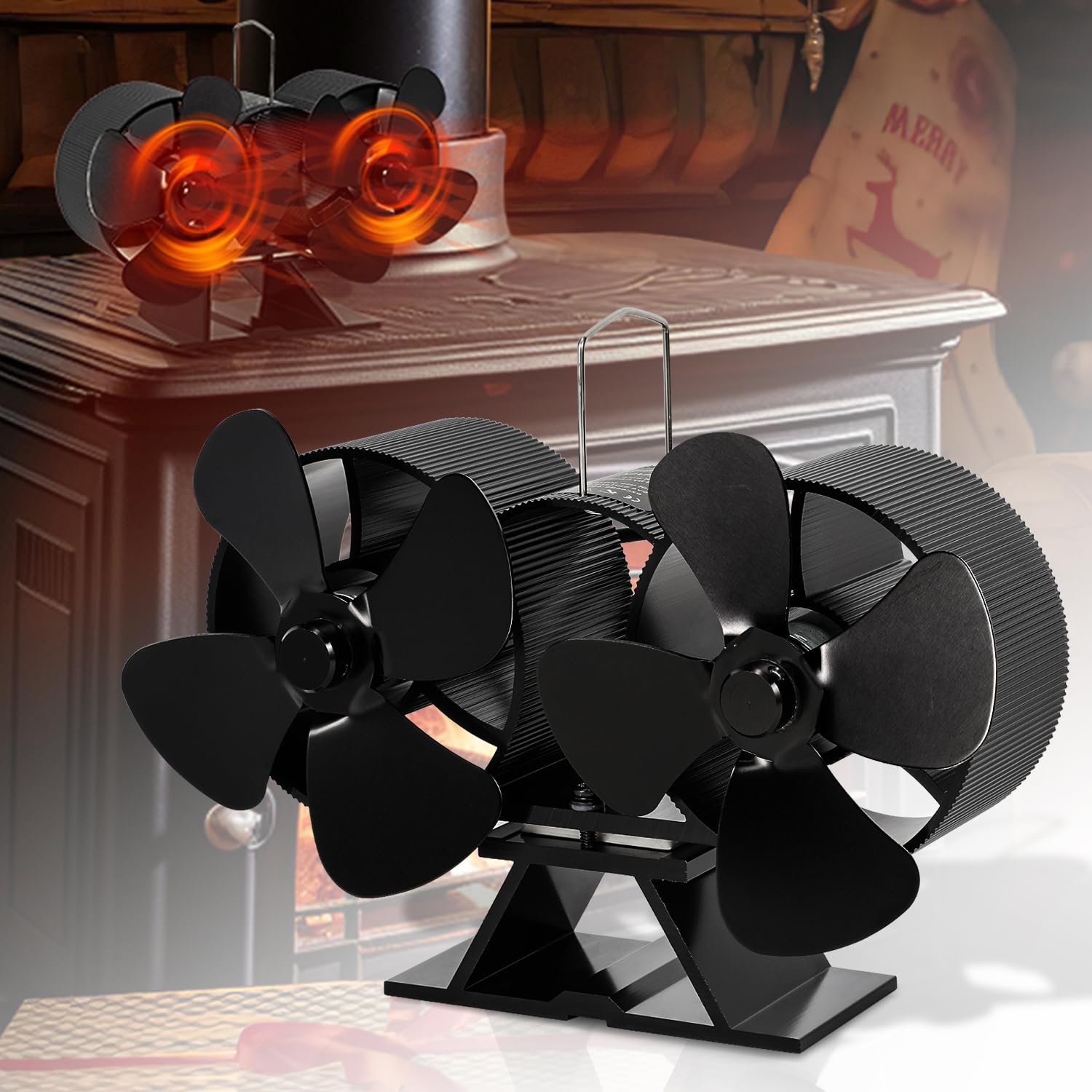 Ansobea Kaminventilator 8 Blätter | Ohne Strom, Mit Thermometer