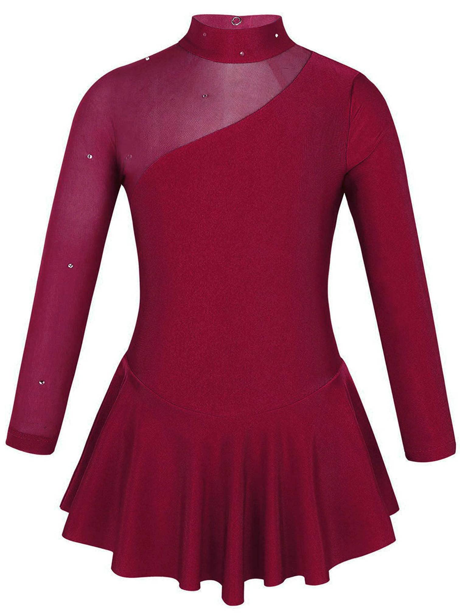MSemis Vestido Patinaje de Manga Larga para Niña Leotardos de Danza Maillot con Falda Gimnasia Rítmica con Pedrería Brillante Disfraz de Bailarina 4-16 Años — view 10