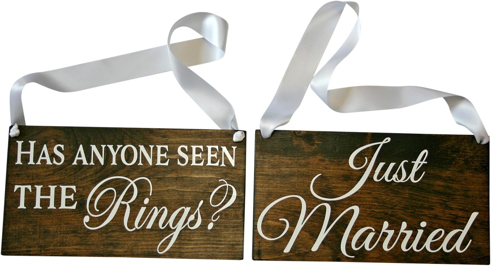 Reversible Has Anyone Seen The Rings Sign Double Sided Just Married Rustic Wedding Wood Sign Wooden Signs (Dark Walnut/White Ribbon)