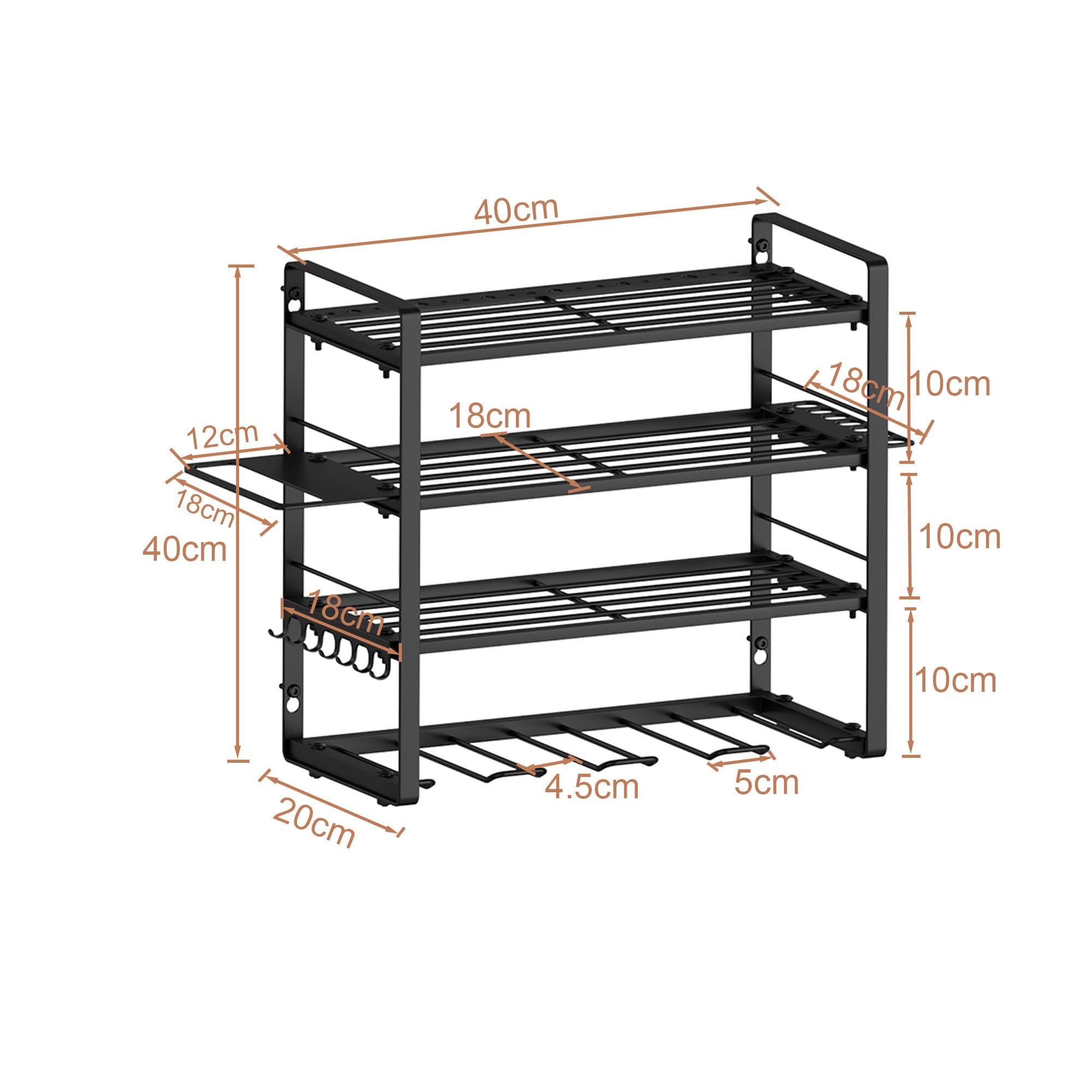 AcornFort W-1701 4 Tier 40cm Solid Metal Heavy Duty Garage Tool Workshop Shed Rack Organiser with 4 Extra Add-on Drill Holders - Image 2
