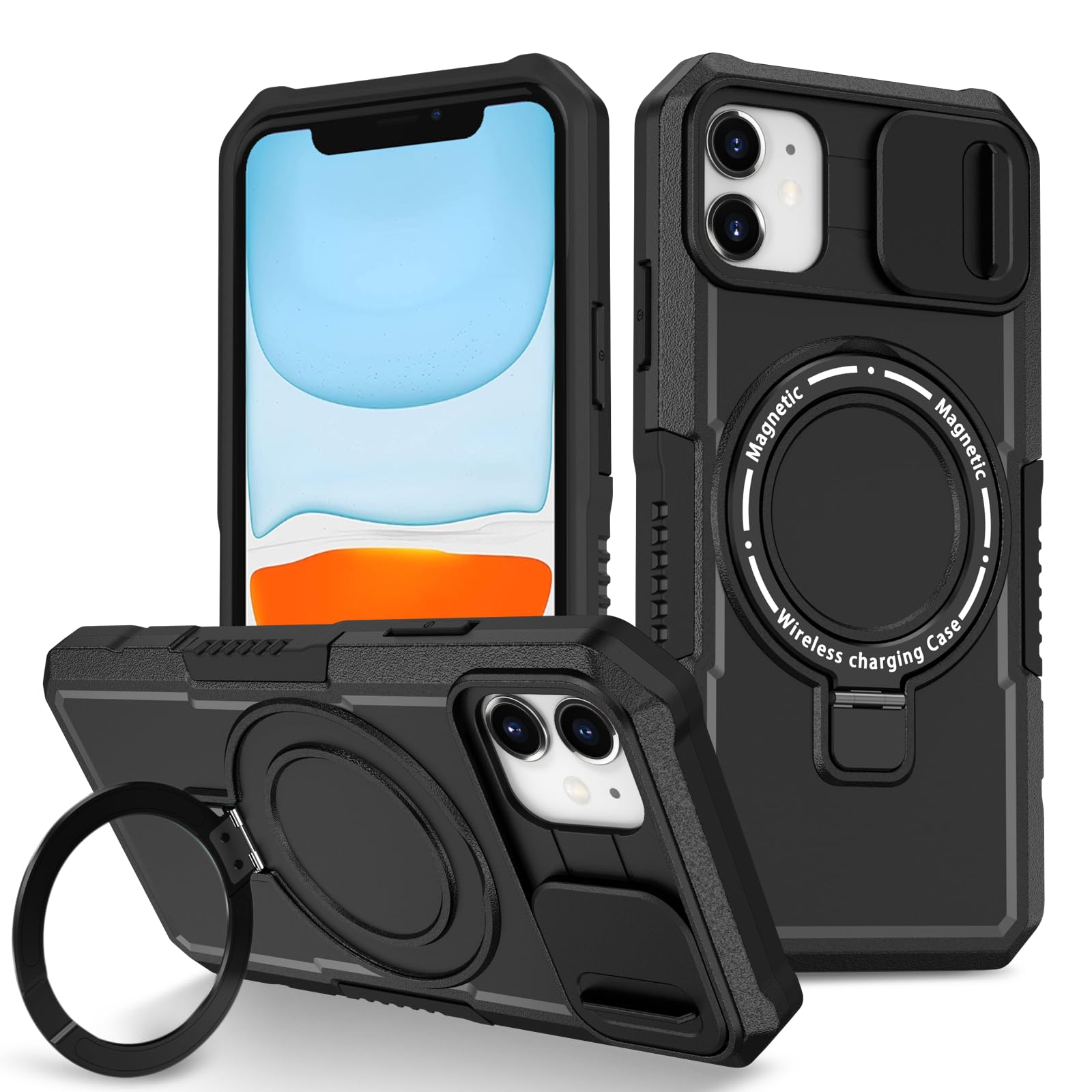 Custodia IPhone 11 Militare抗urto Con Anello Magnetico E Sportello Scorrevole Per Fotocamera - Verde - 4
