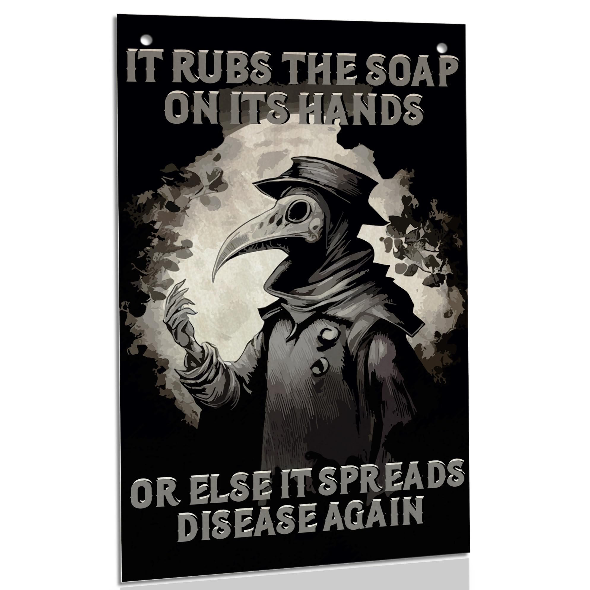 Gothic Bathroom Decor - Funny Dark Humor Wall Art Sign "It Rubs the Soap" - 9.8x5.9 Inch Handmade Wooden Plaque for Bathroom, Home Office & Bar, Vintage Gothic Décor for Dark Humor Lovers