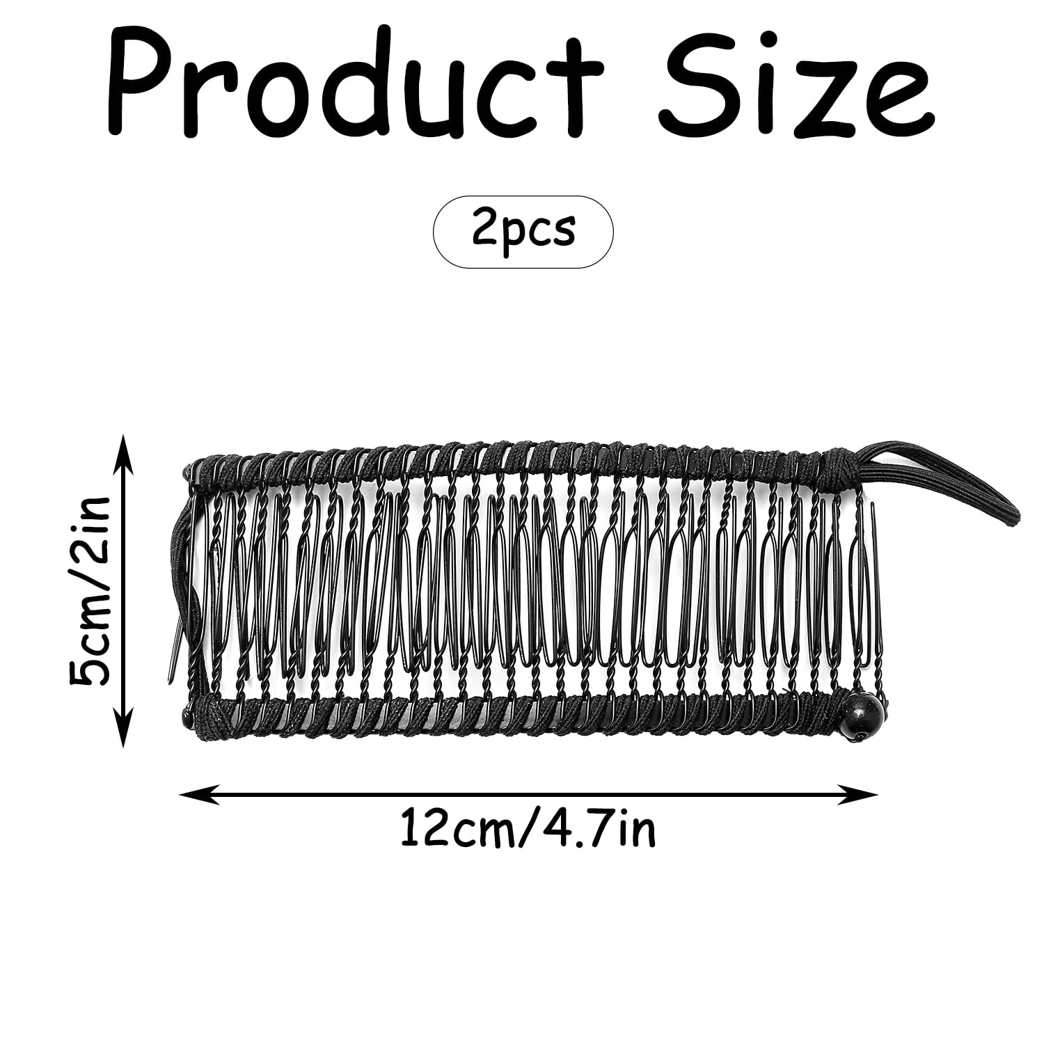 Luckious 2 Piece Banana Clip Elastic Hair Comb,Adjustable Vintage Banana Clip,Ponytail Clip,No Frills Hair Clip,Banana Hair Clip Tool (Black 30 Teeth) - Image 2