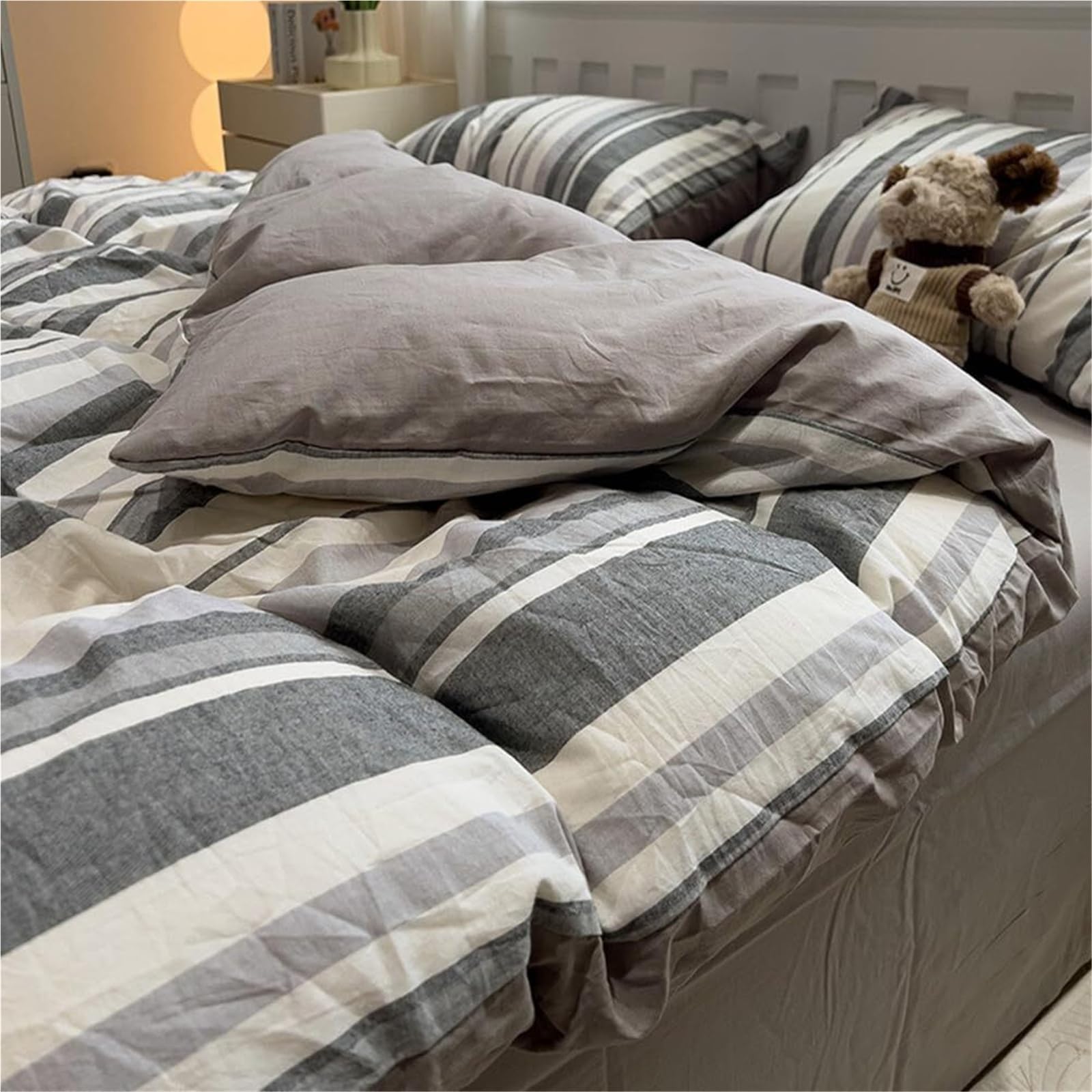 Housse de couette zippée en coton lavé 4 pièces Queen pour en finir avec la couette qui glisse