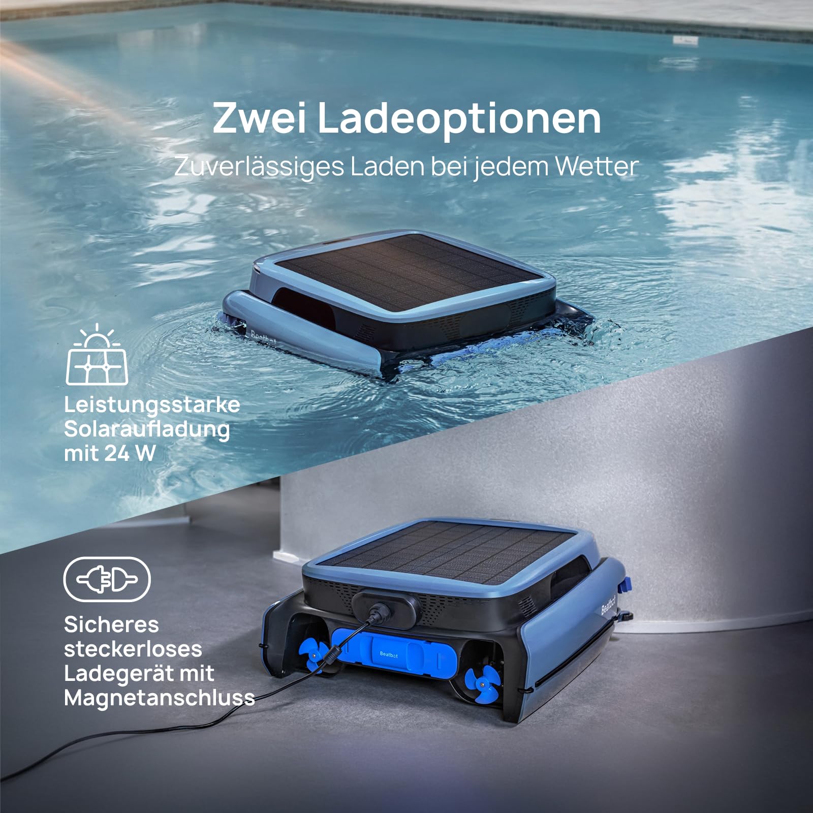Beatbot iSkim Ultra solarbetriebener Roboter, Poolskimmer für Oberfläche | Dual-Ladeoptionen, Wasserklärung, Rand- und Eckenreinigung, Steuerung per App, Ice Blue