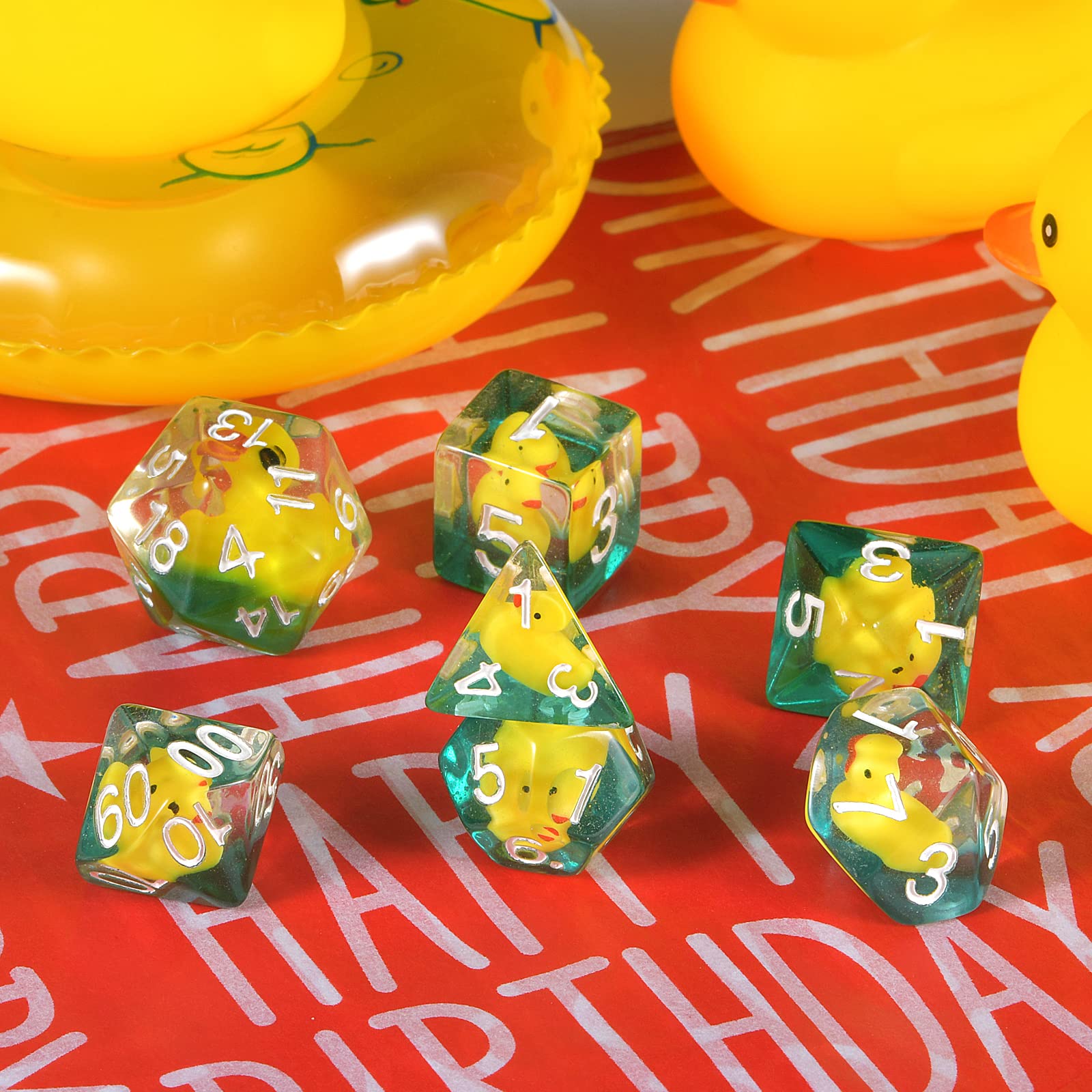 Duck Dice Polyhedral & RPG Set Inside Roll Play Gaming D20 Dungeons and Dragon 7 pezzi