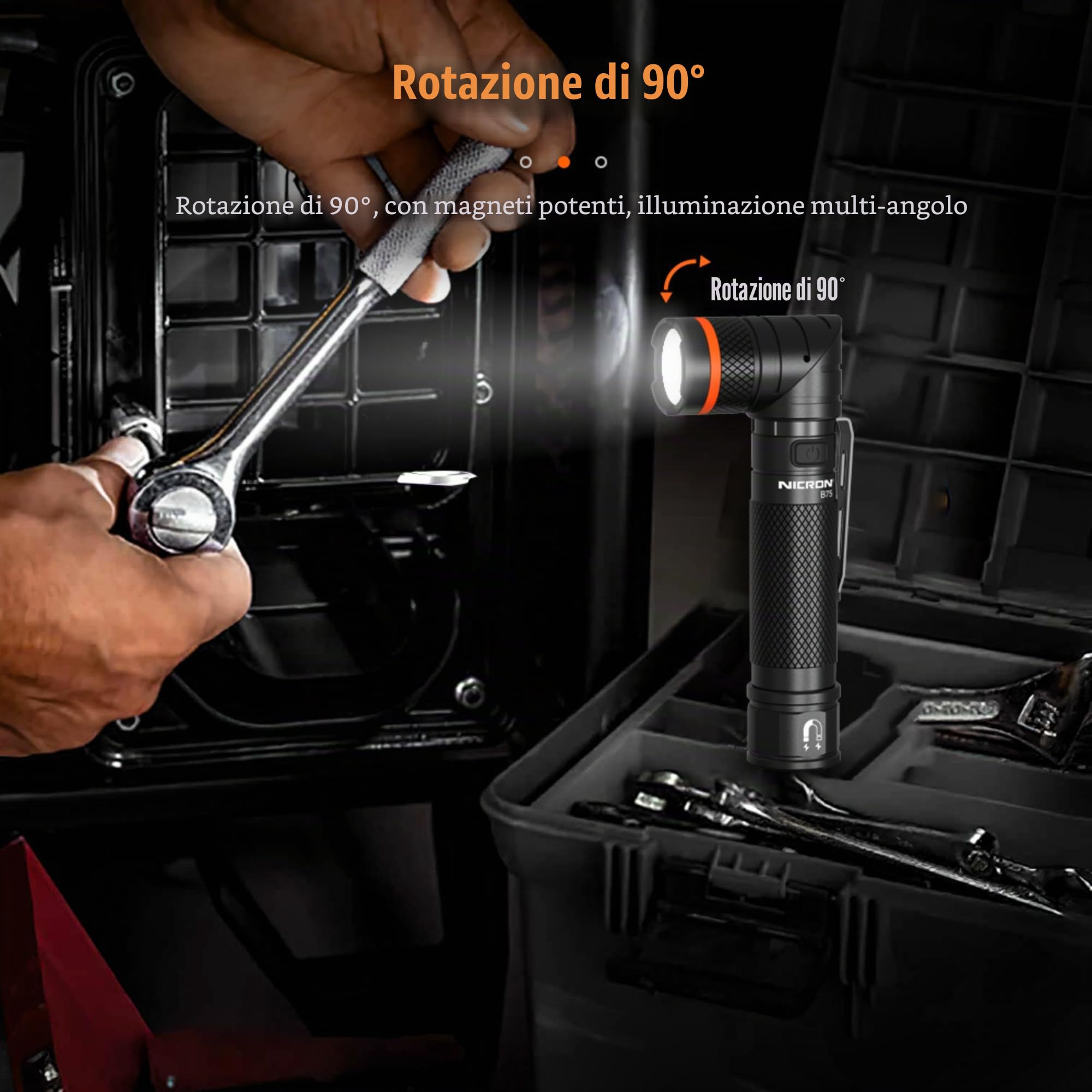 NICRON B75 Torcia LED ricaricabile UV 1000 lumen 395nm Ultraviolet, 90 gradi 4 modalità torcia con base magnetica IP65 impermeabile per campeggio all'aperto passeggiate notturne