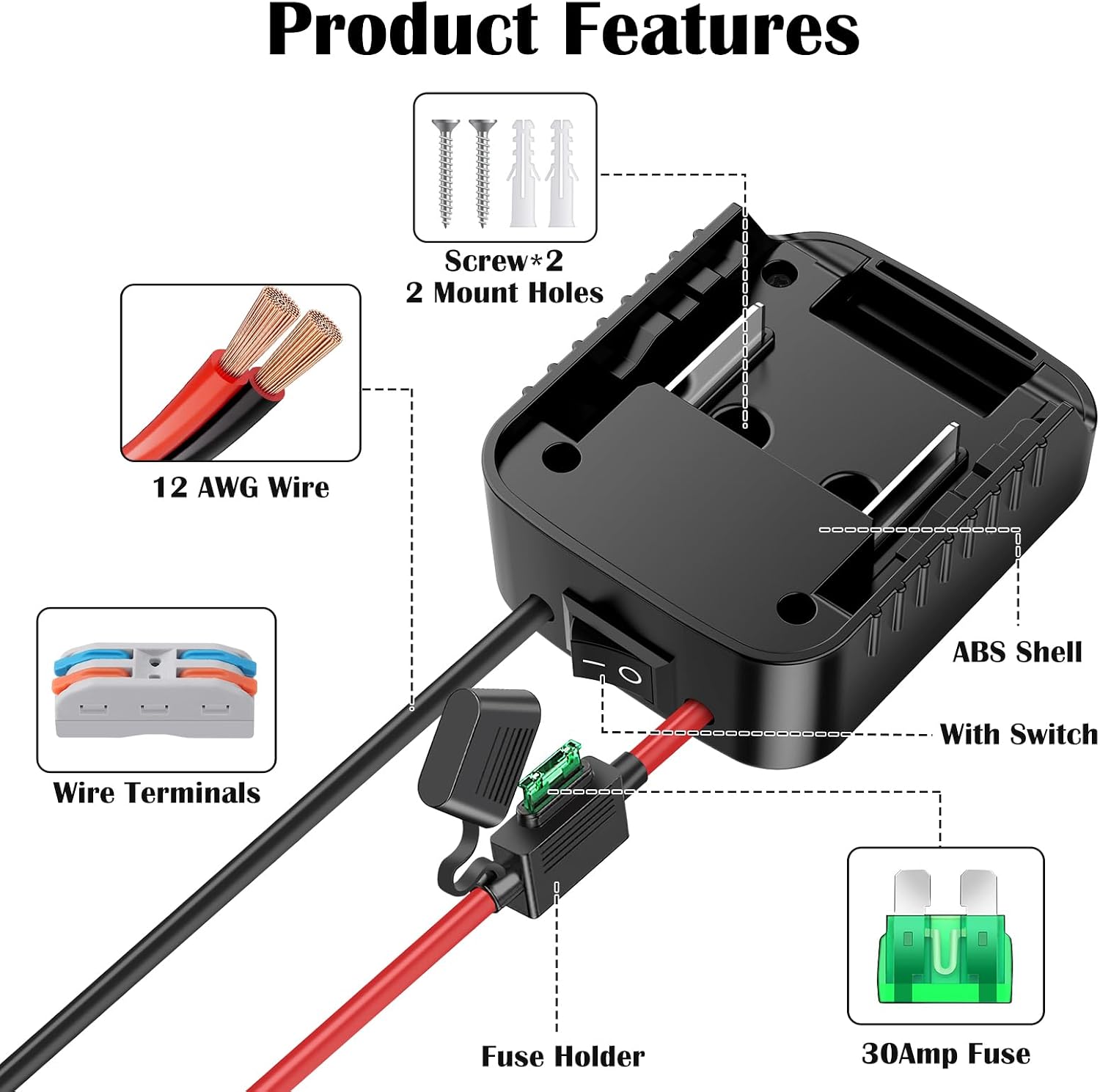 2 Packs for Power Wheel Adapter Compatible with Makita 18V Battery Adapter Converter Upgrade Kit with Fuse & Switch & Wire Terminals 12AWG Wire Battery Connector for DIY Ride On Truck and Rc Toys