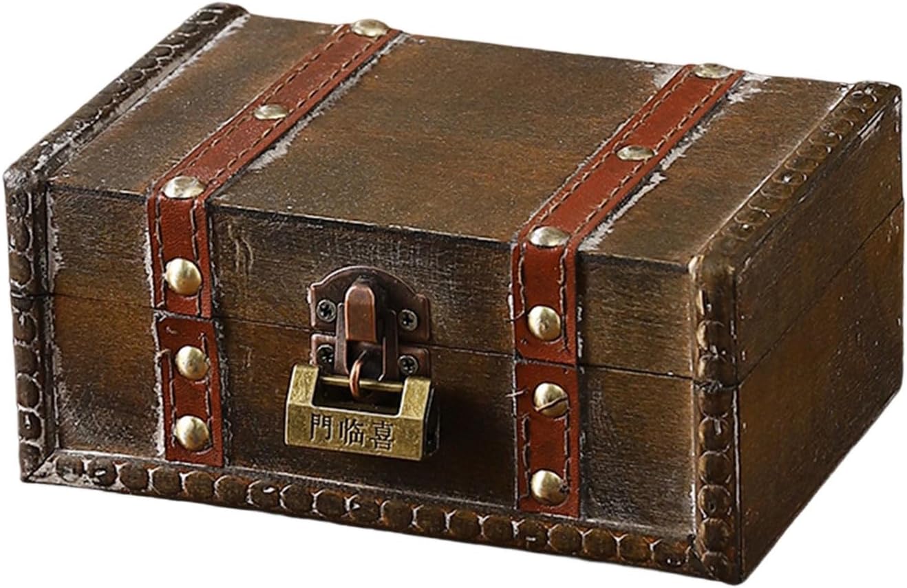 Antique Styles Locking Wooden Chest Safe Storage for Documents Jewelry Toy Vintage Styles Homes Organization Antique Styles Secure Storage Organizers