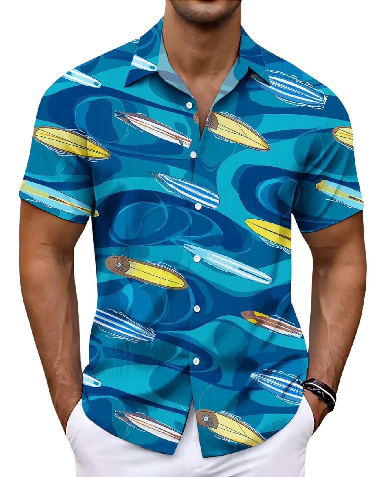 Beach Plant Theme Mens Shirts Casual Short Sleeve Button Down Shirt Beach Summer Vacation Holiday Wedding Tops