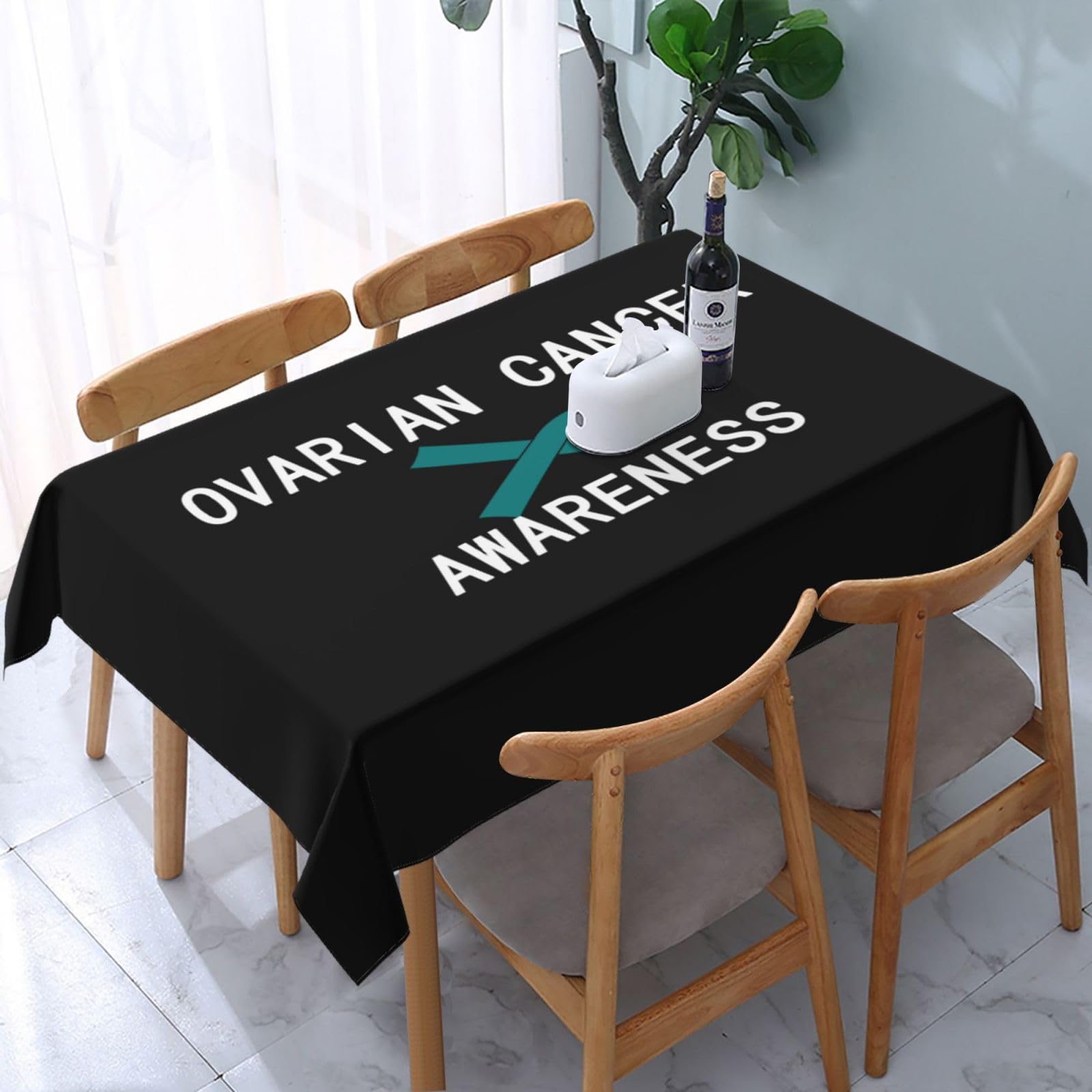 JunHeArt Ovarian Cancer Awareness Month In September We Wear Teal Tablecloth Rectangle Table Cover Washable Table Cloths Decor For Kitchen 54" X 72"