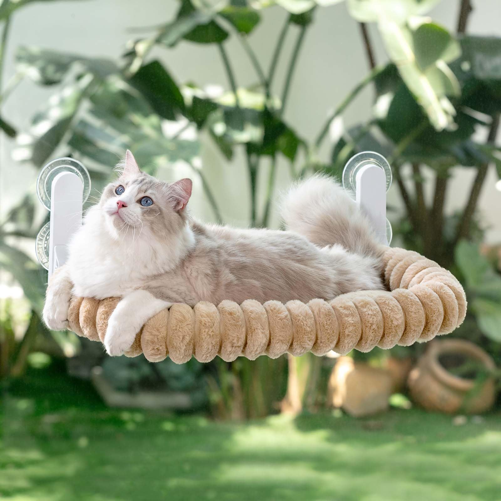 GUUSII HOME Hamaca Gato Ventana Plegable Soporte Cama con Ventosa Gatos Grande Colgante Soporte Camita para Gatitos Interior Lavable en La Lavadora Cat Window Perch Bed 54 * 30cm (Camello Claro, M)