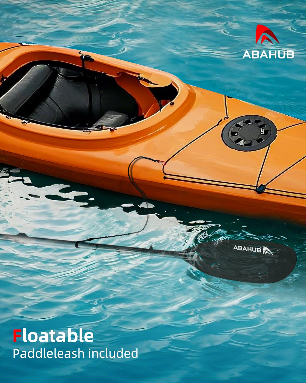 Abahub 2teilig Kajak Paddel Vollcarbon verstellbar 220cm bis 230cm Doppelpaddel mit Paddelleine für Kajakfahren Ruderboot, Carbonschaft Vollkohlefaser Paddelblatt
