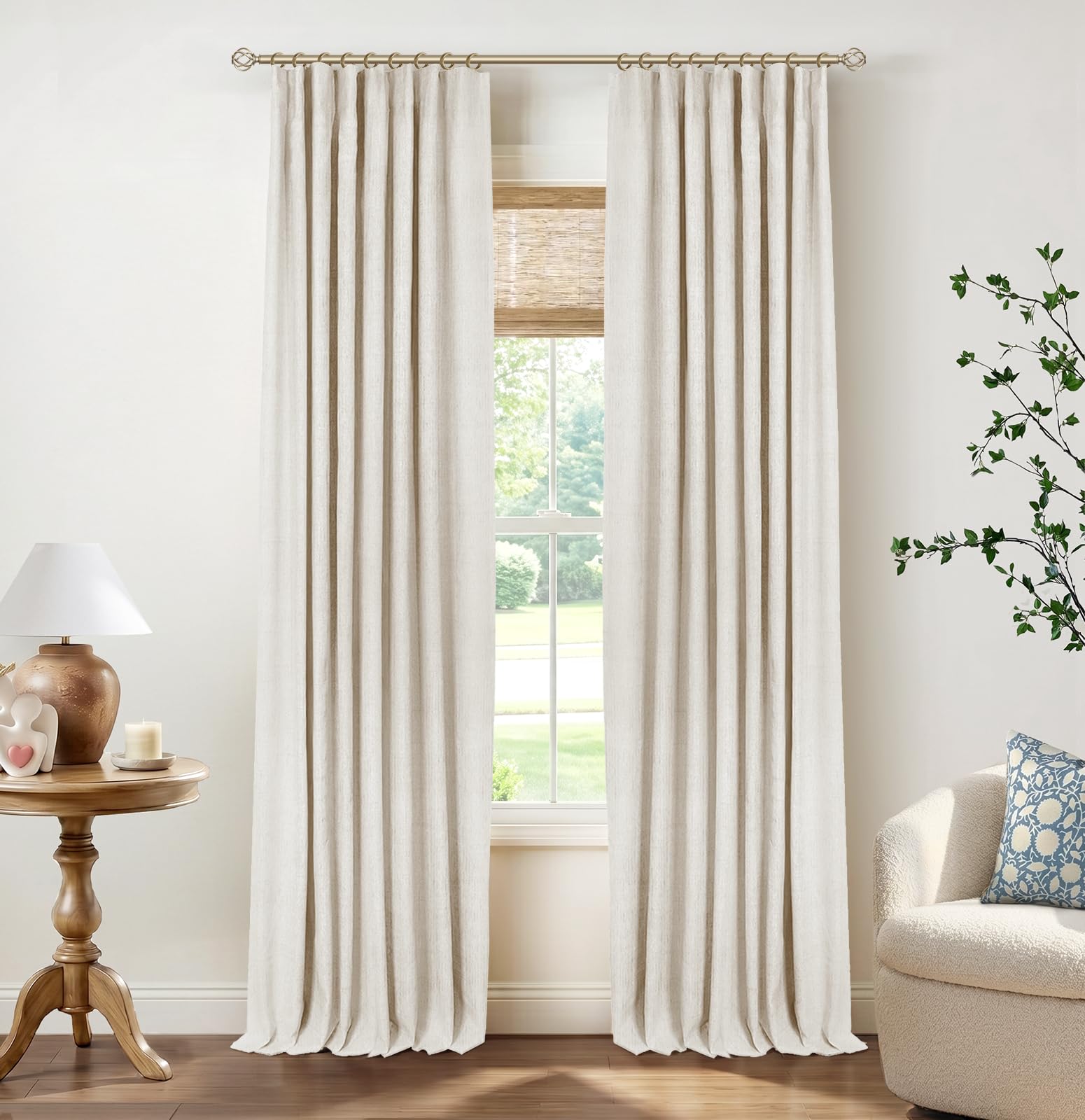 Photo 1 of INOVADAY 100% Blackout Curtains for Bedroom, Cream Black Out Curtains 96 Inch Long, Clip Rings Linen Blackout Drapes, Thermal Insulated Room Darkening for Living Room, 2 Panels - W50xL96